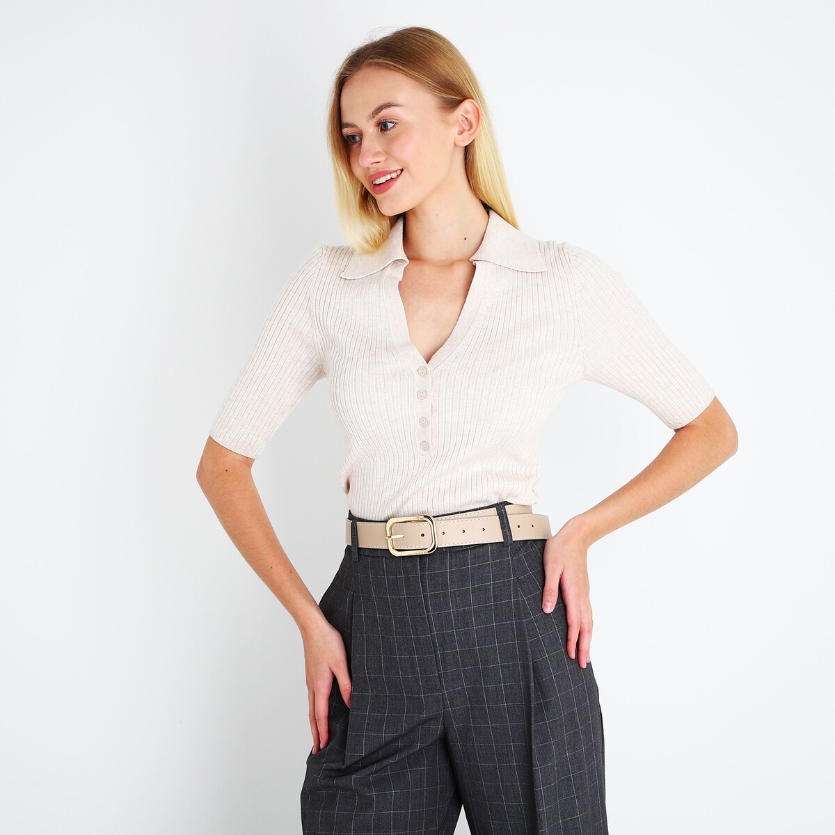 фото Ремень женский, ширина 3,3 см, пряжка металл, цвет бежевый no brand