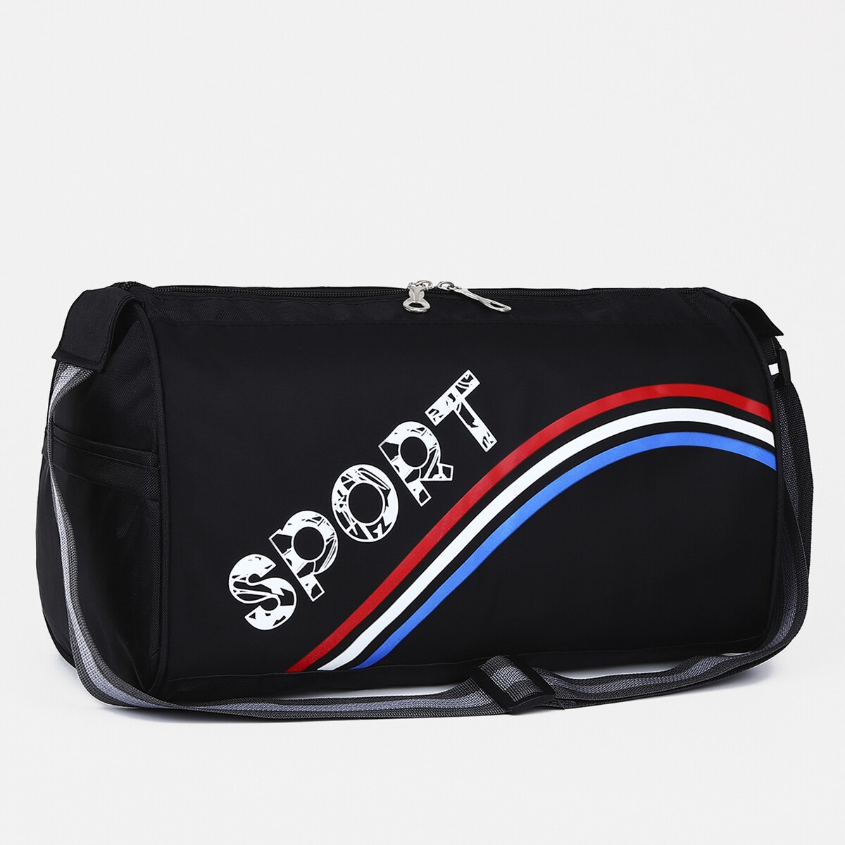 Сумка спортивная на молнии, длинный ремень, цвет черный/триколор сумка спортивная футбол 40х21х24 см