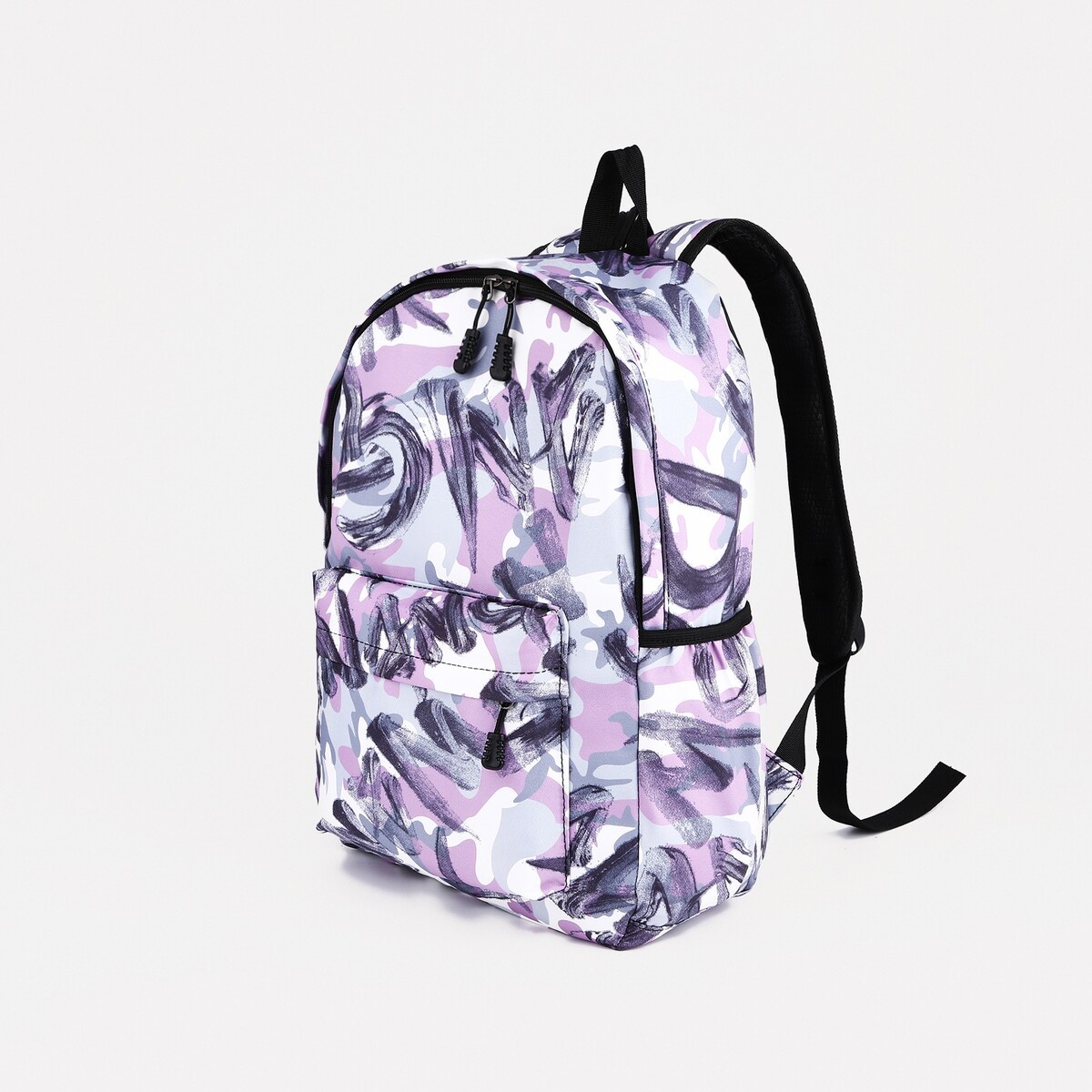 Рюкзак школьный из текстиля на молнии, 3 кармана, цвет сиреневый No brand