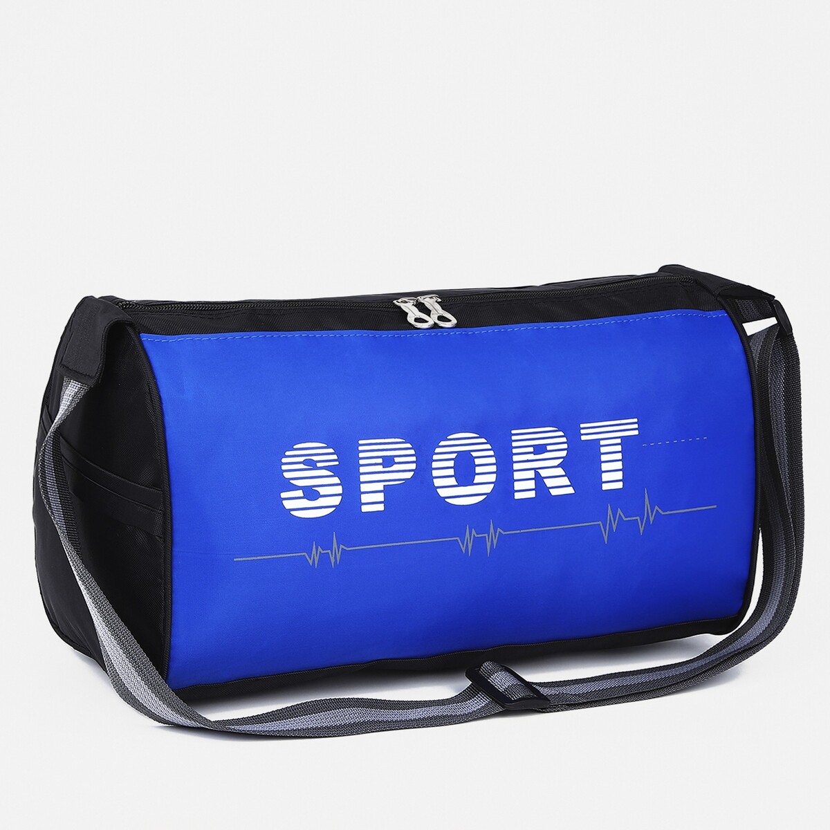 Сумка спортивная на молнии, длинный ремень, цвет черный/василек сумка в роддом с карманом василек
