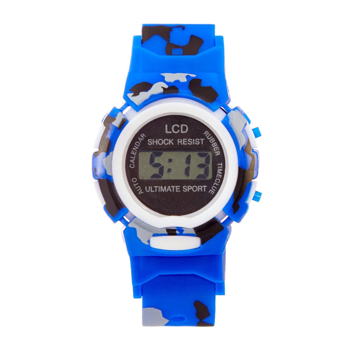 Часы наручные электронные, детские, d-4 см, ремешок l-22 см, синий камуфляж часы наручные d 4 6 см водонепроницаемые ремешок силикон синий циферблат