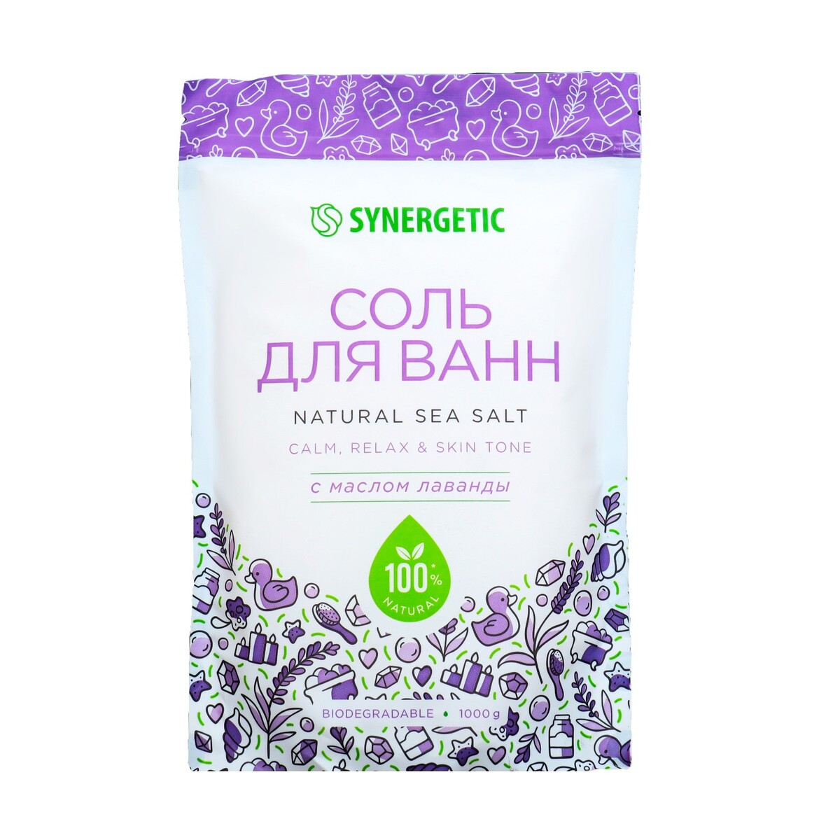 

Соль для ванн дой-пак synergetic с маслом лаванды, 1000 г