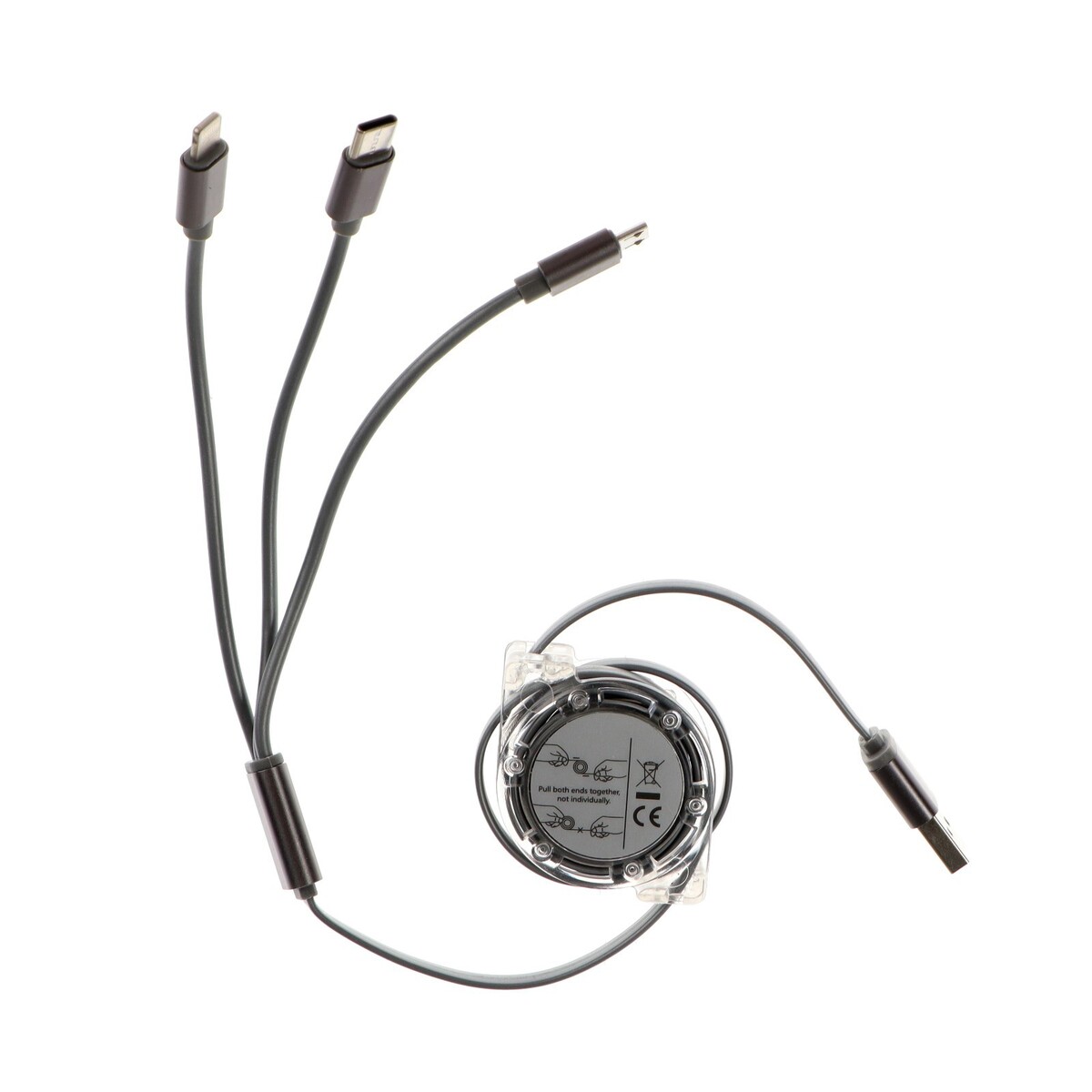 

Кабель 3 в 1 mb mobility, usb - microusb/lightning/type-c, 2 а, рулетка, серебристый