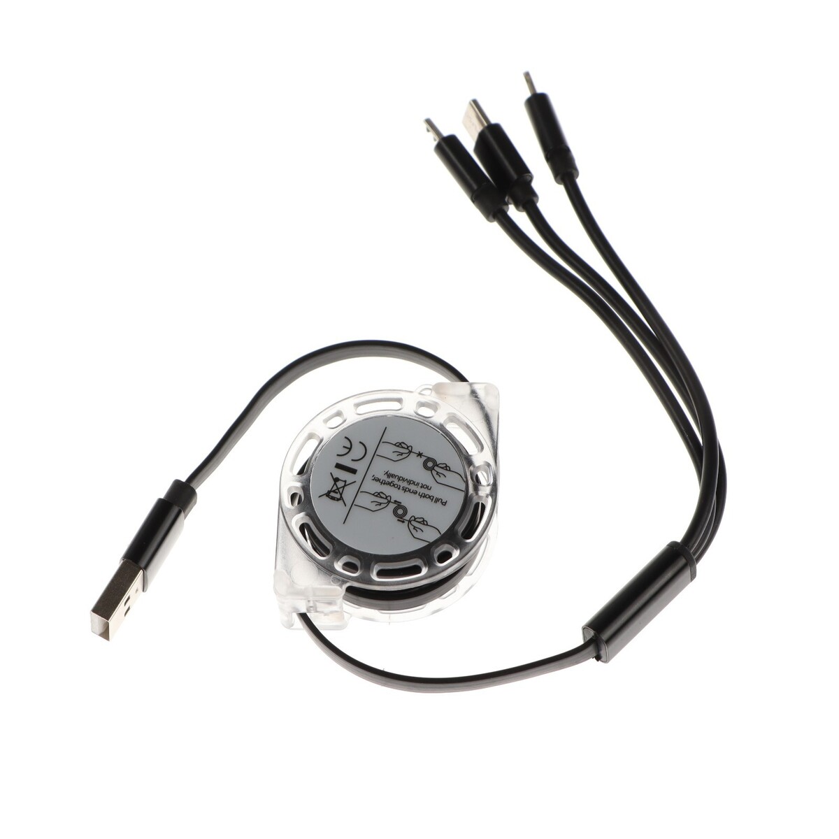 

Кабель 3 в 1 mb mobility, usb - microusb/lightning/type-c, 2 а, рулетка, черный