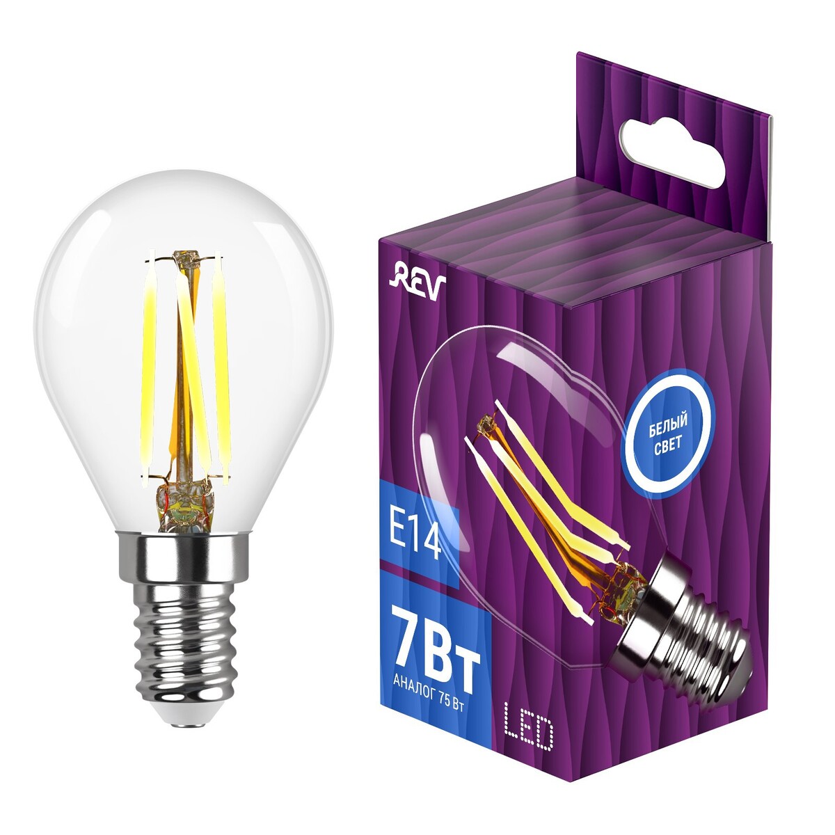 

Лампа filament, шар, g45, белый свет, 7вт, e14, 4000k, 730лм, 32483 6, rev
