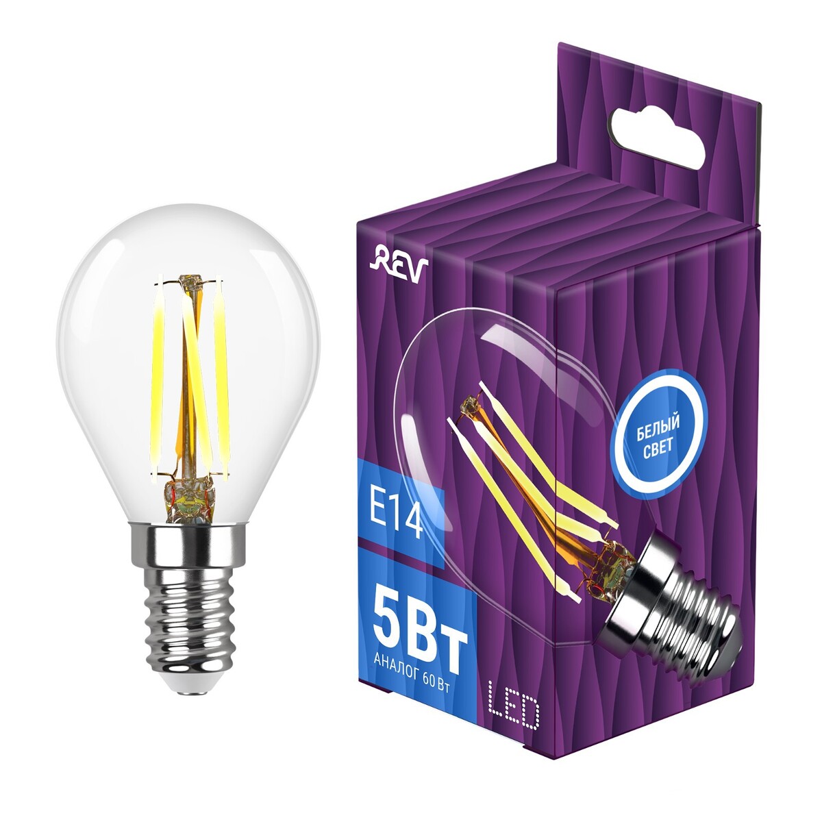 

Лампа filament, шар, g45, белый свет, 5вт, e14, 4000k, 545лм, 32358 7, rev