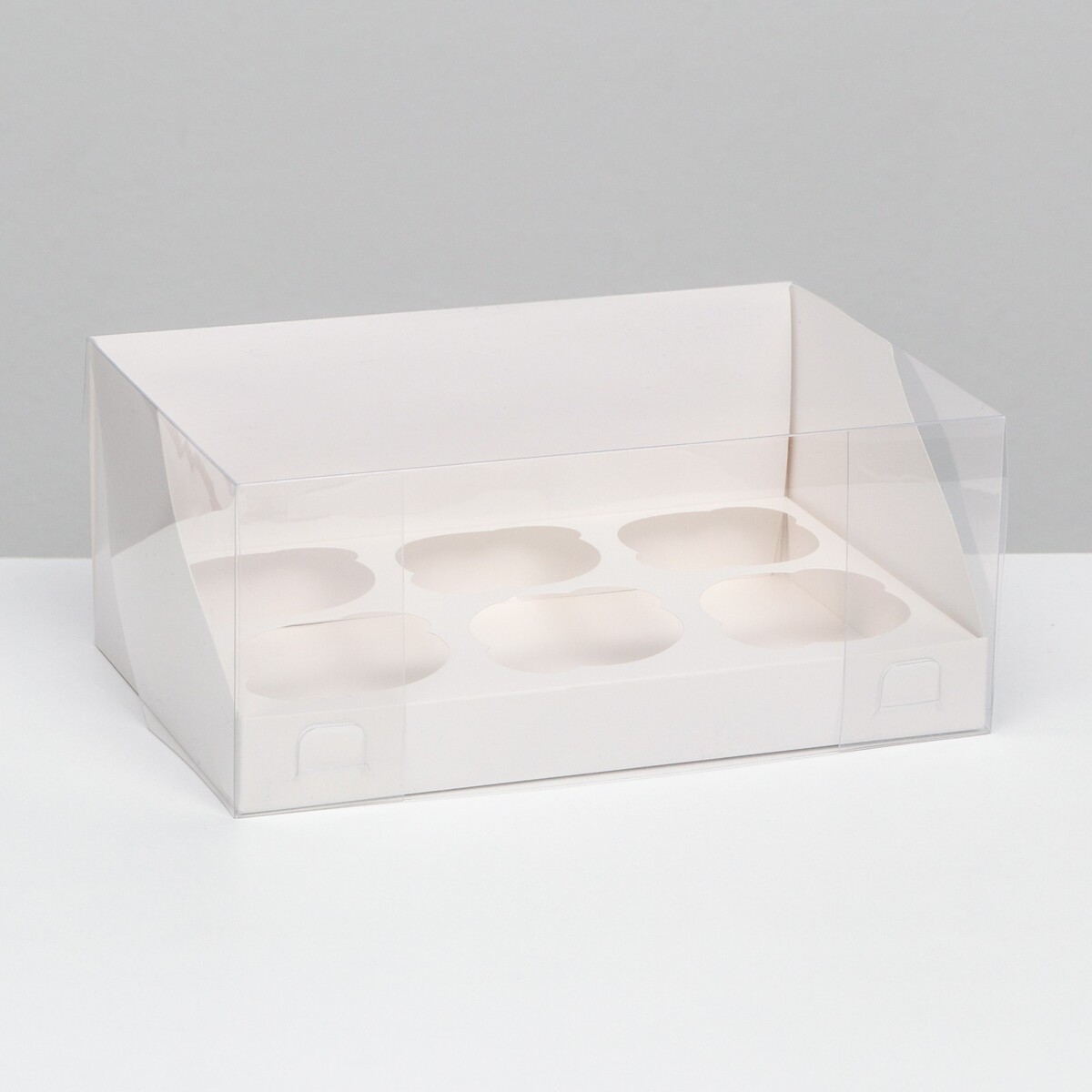 Кондитерская складная коробка для 6 капкейков, белая 23,5 х 16 х 14 см коробка самосборная белая 21 х 21 х 3 см