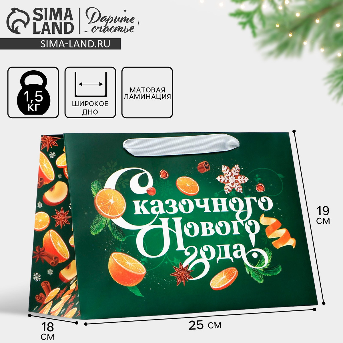 

Пакет подарочный новогодний с широким дном, Зеленый