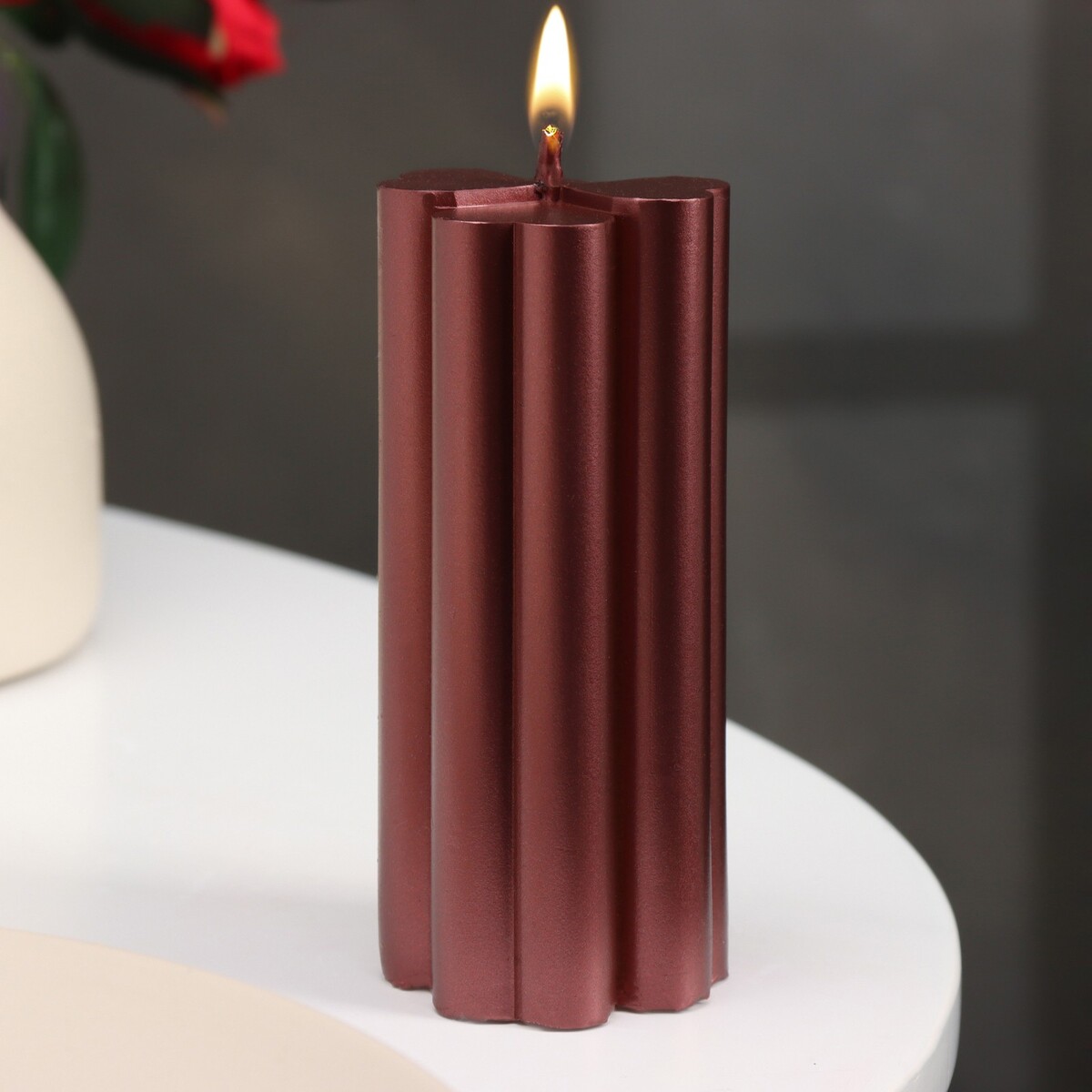 Свеча-цилиндр свеча цилиндр с гранями 5х10 см пальмовый воск винная металлик 6 ч
