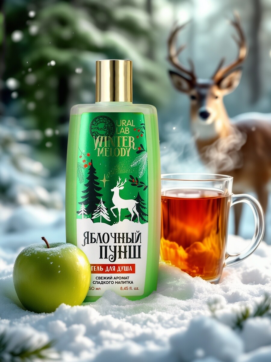 

Гель для душа, 250 мл, аромат яблочный пунш, ural lab, Зеленый