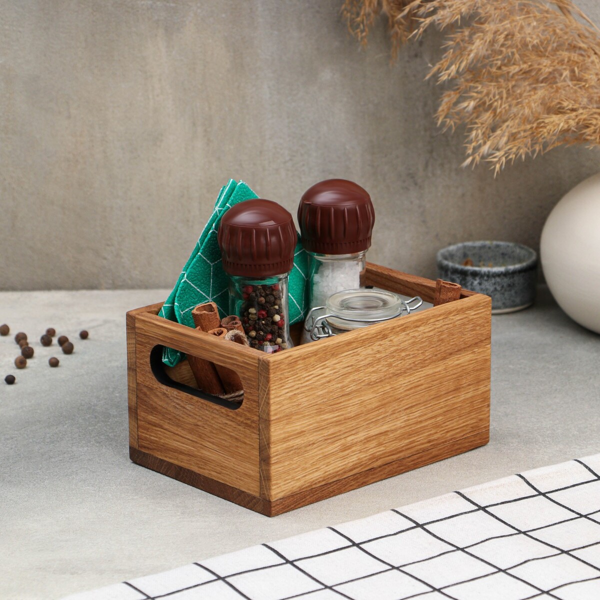 Подставка-органайзер для кухонных принадлежностей adelica, с ручками, 17×12×9 см, дуб подставка для яйца с солонкой под специи adelica 15×6×1 8 см береза