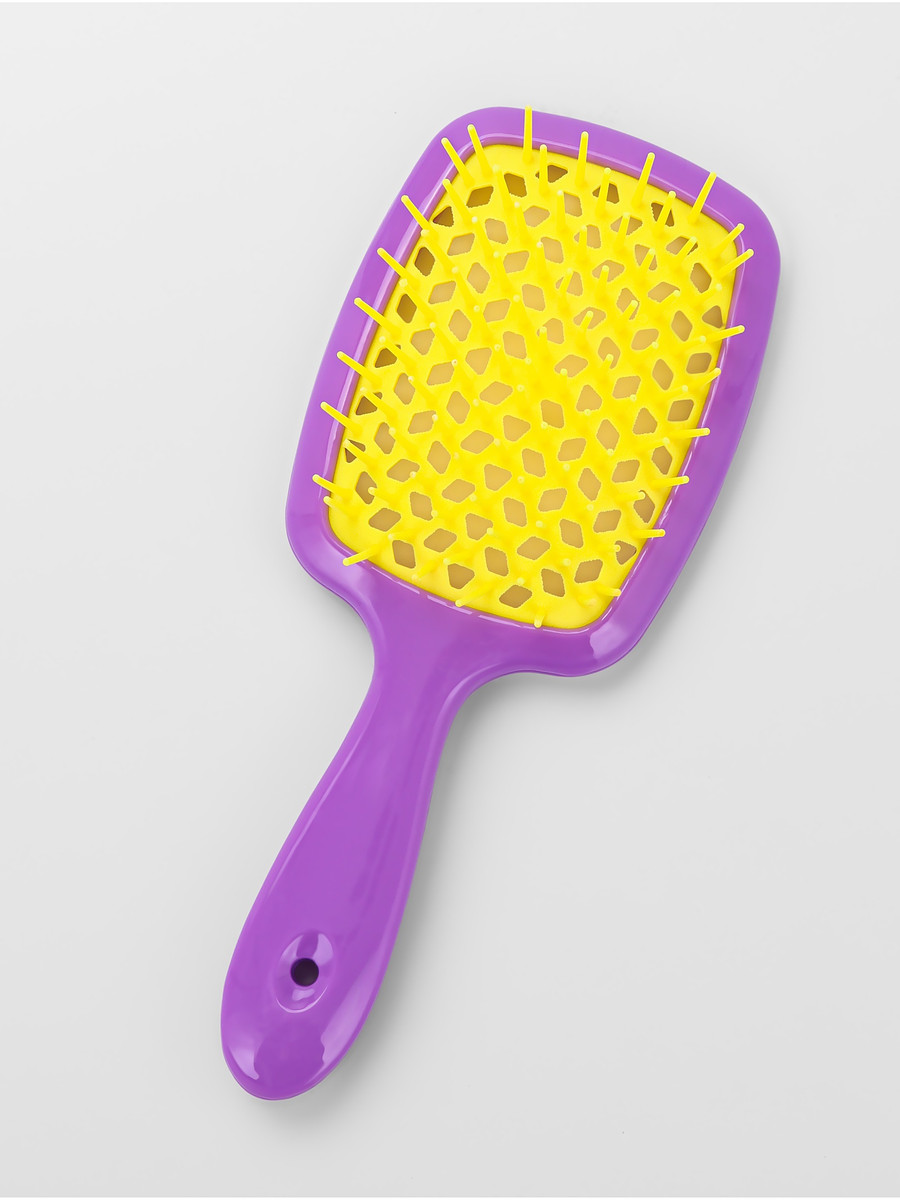 

Расческа массажная, широкая, вентилируемая, 8.5×20.5±1 см, сиреневая, желтая, Сиреневый;желтый