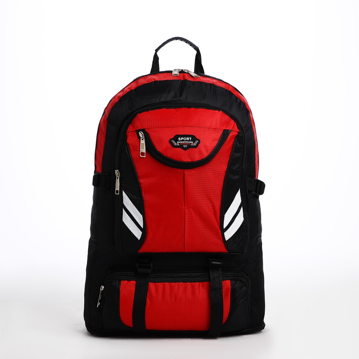 Рюкзак туристический на молнии, 4 наружных кармана, цвет красный/черный