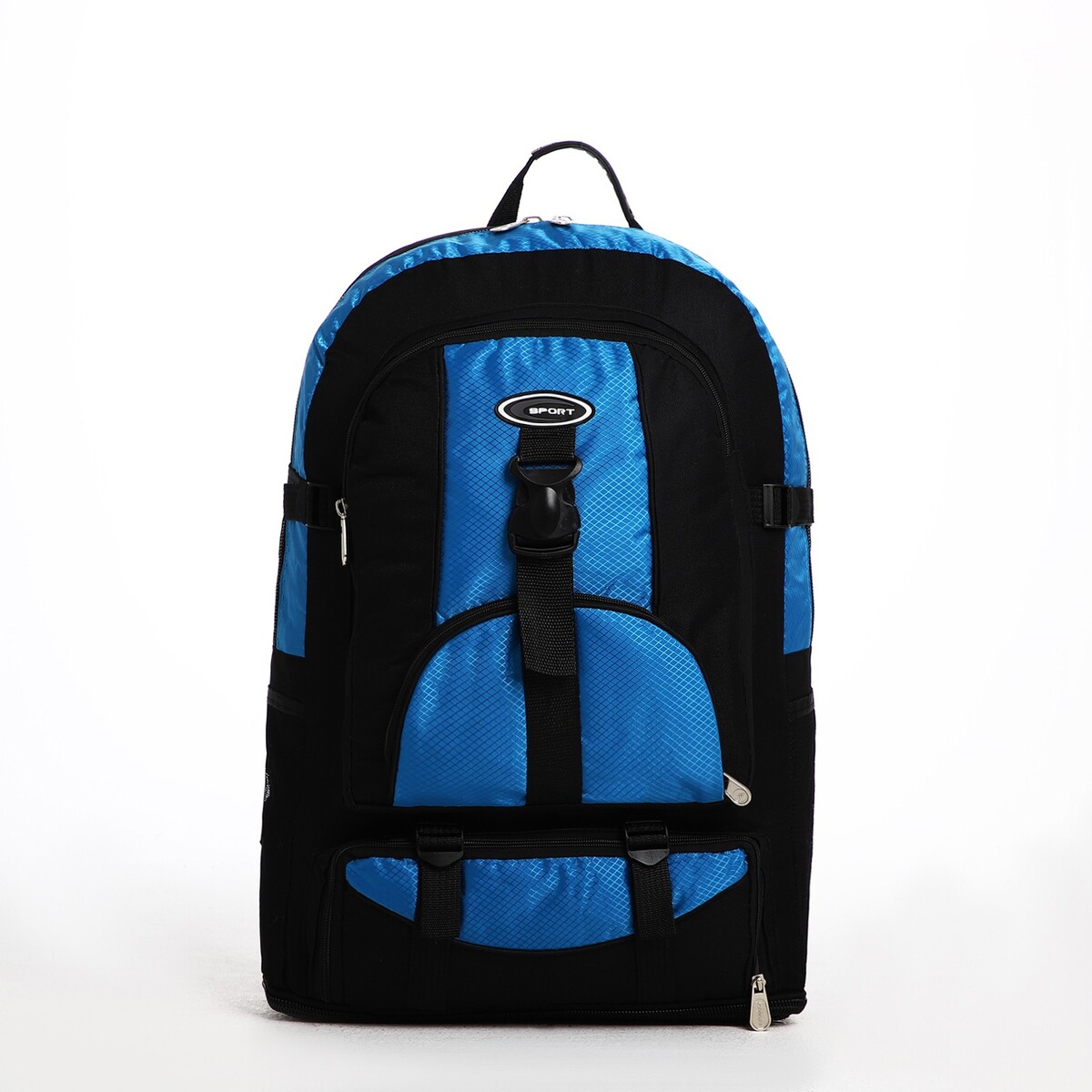 Рюкзак туристический на молнии, 5 наружных карманов, цвет черный/синий рюкзак на молнии с увеличением 55л 5 наружных карманов