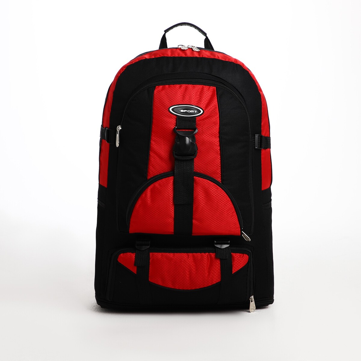 Рюкзак туристический на молнии, 5 наружных карманов, цвет черный/красный