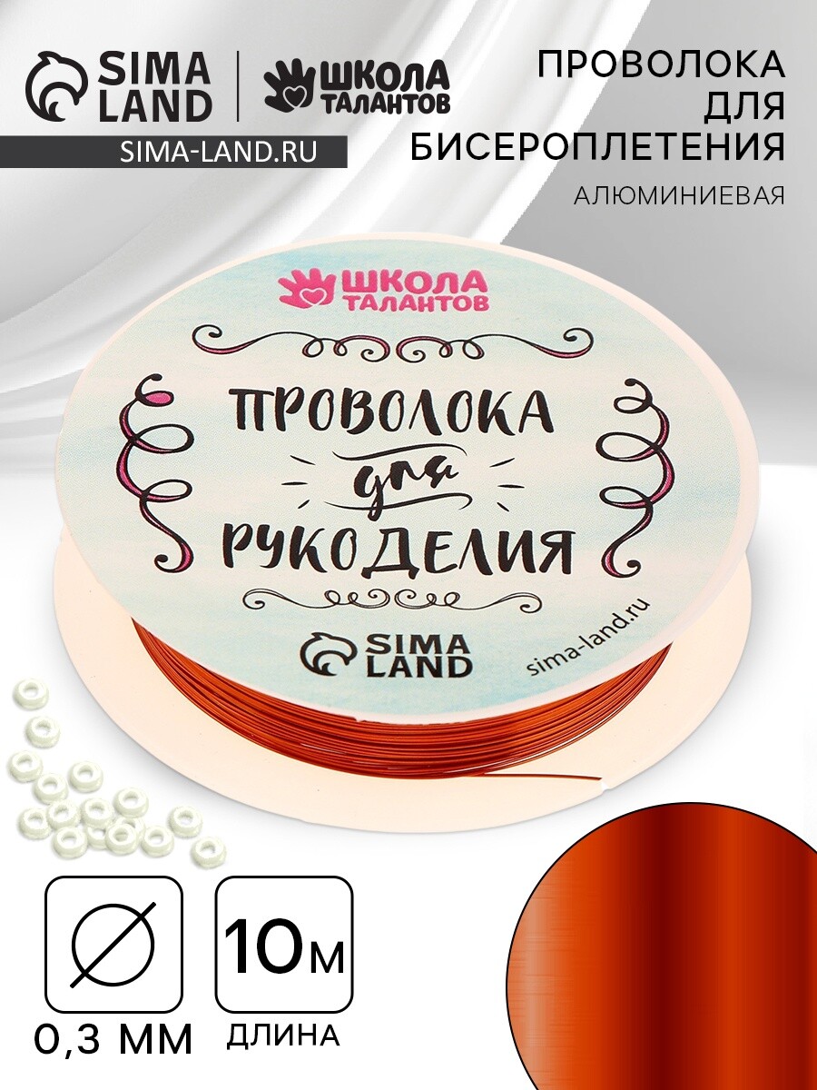 

Проволока для творчества и бисероплетения, d=0.3 мм, 10 м, медный, Оранжевый