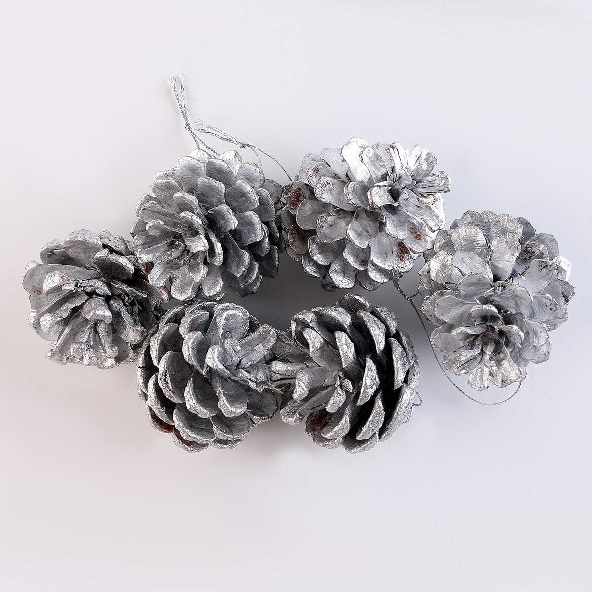 Набор декоративных шишек, 6 шт., в серебрянном цвете, 17,5 × 11,5 × 6 см набор шишек 10х10х11 см красный sysgl 4621183