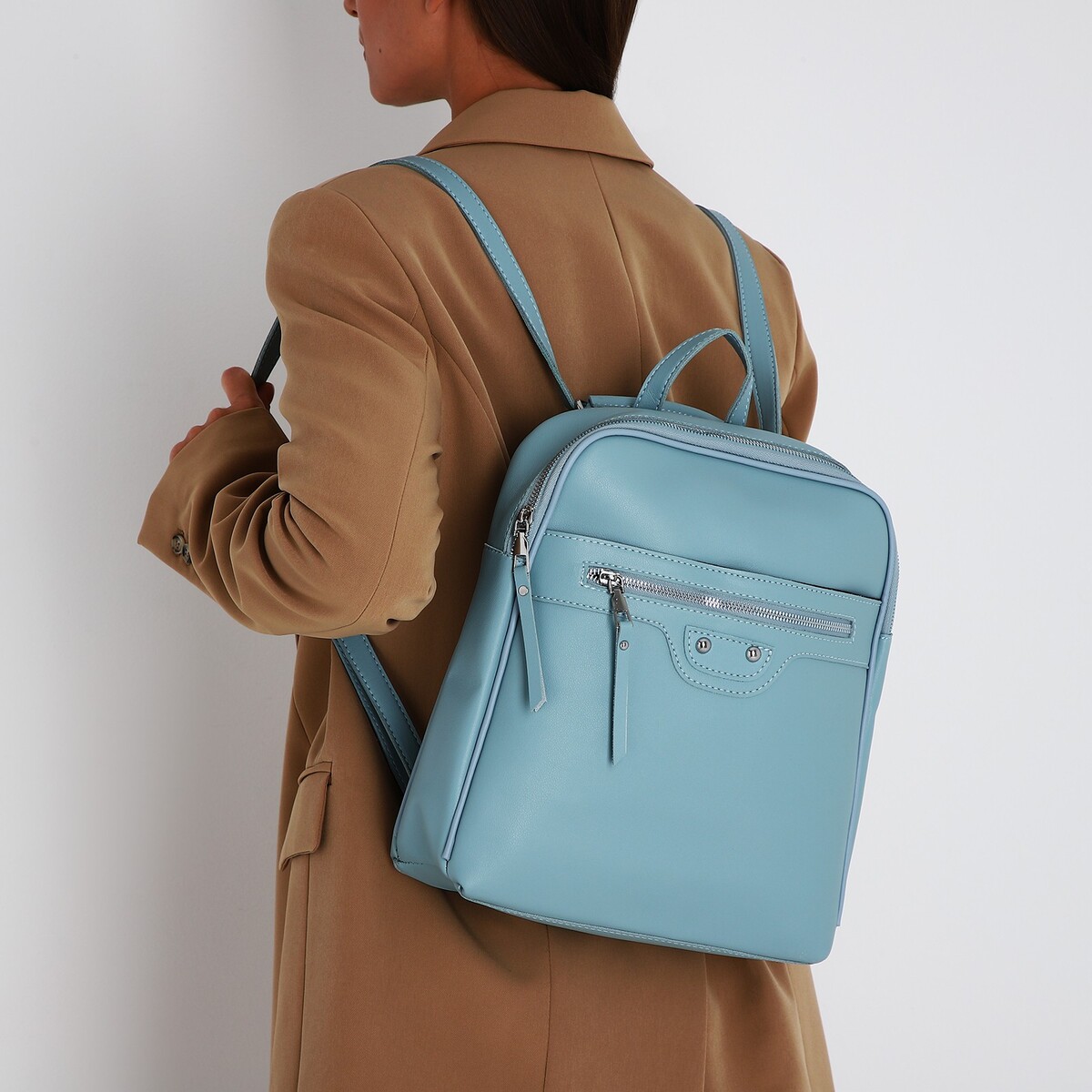 Рюкзак женский из искусственной кожи на молнии, 3 кармана, цвет голубой рюкзак городской из искусственной кожи на молнии 3 кармана
