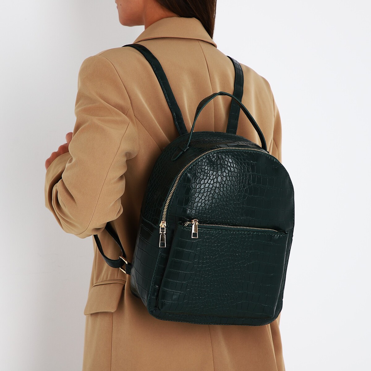 Рюкзак женский из искусственной кожи на молнии, 1 карман, цвет зеленый рюкзак текстильный 46х30х10 см вертикальный карман зеленый