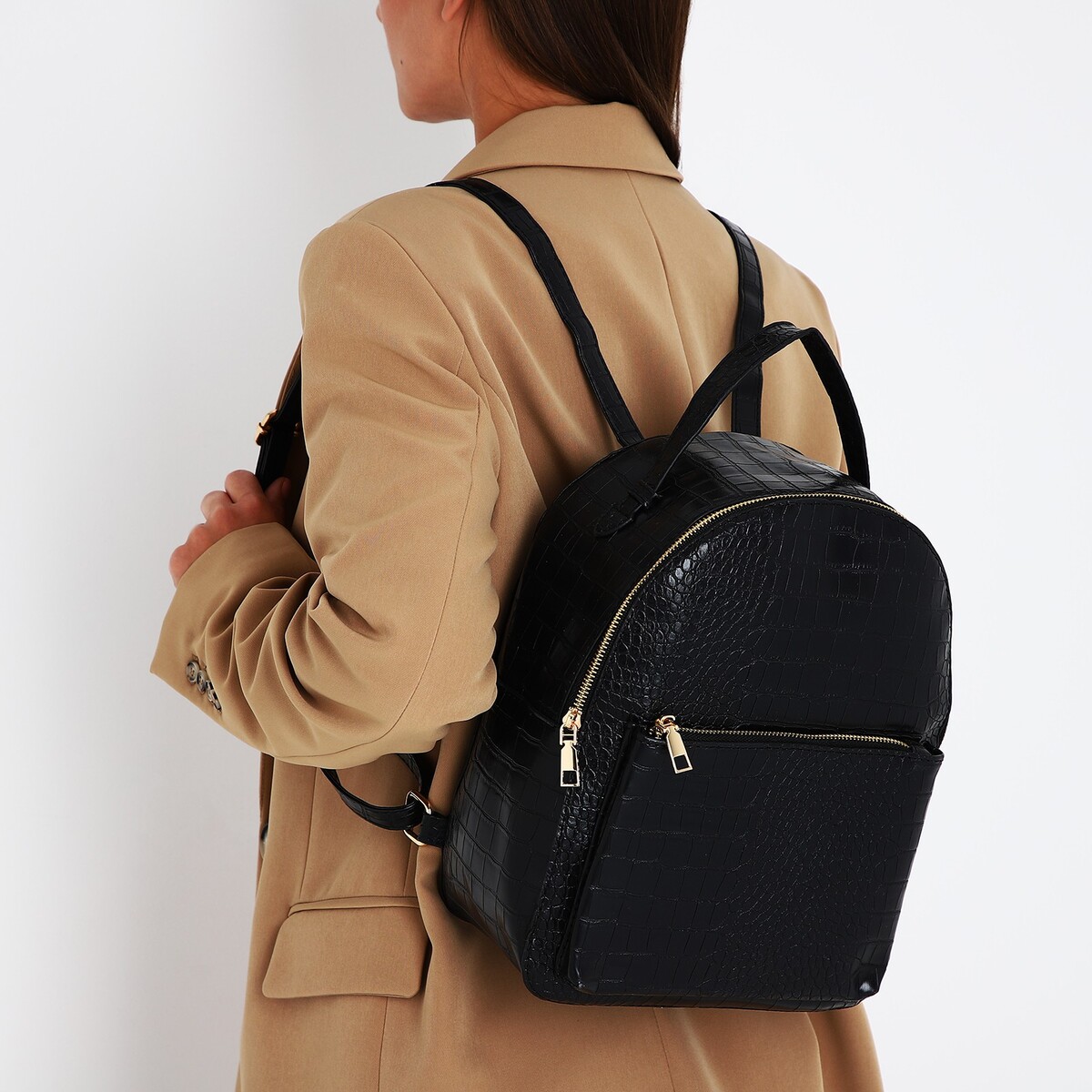 Рюкзак женский из искусственной кожи на молнии, 1 карман, цвет черный