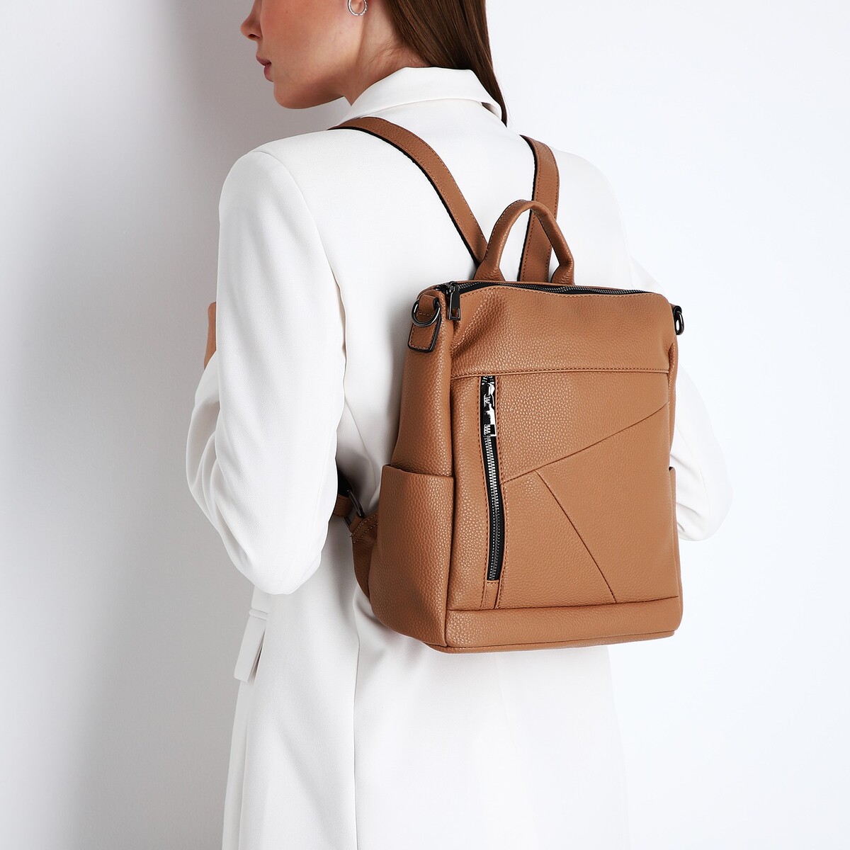 Рюкзак женский из искусственной кожи на молнии, 4 кармана, цвет коричневый рюкзак женский из искусственной кожи на молнии 3 кармана