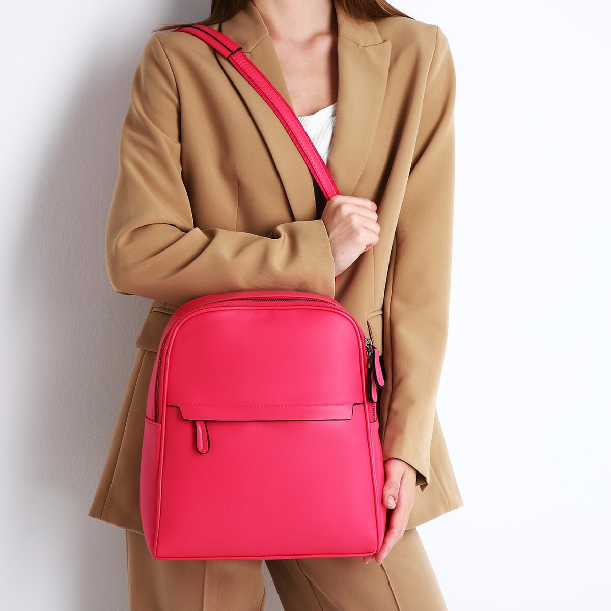 Рюкзак женский из искусственной кожи на молнии, 2 кармана, цвет фуксия косметичка на молнии фуксия