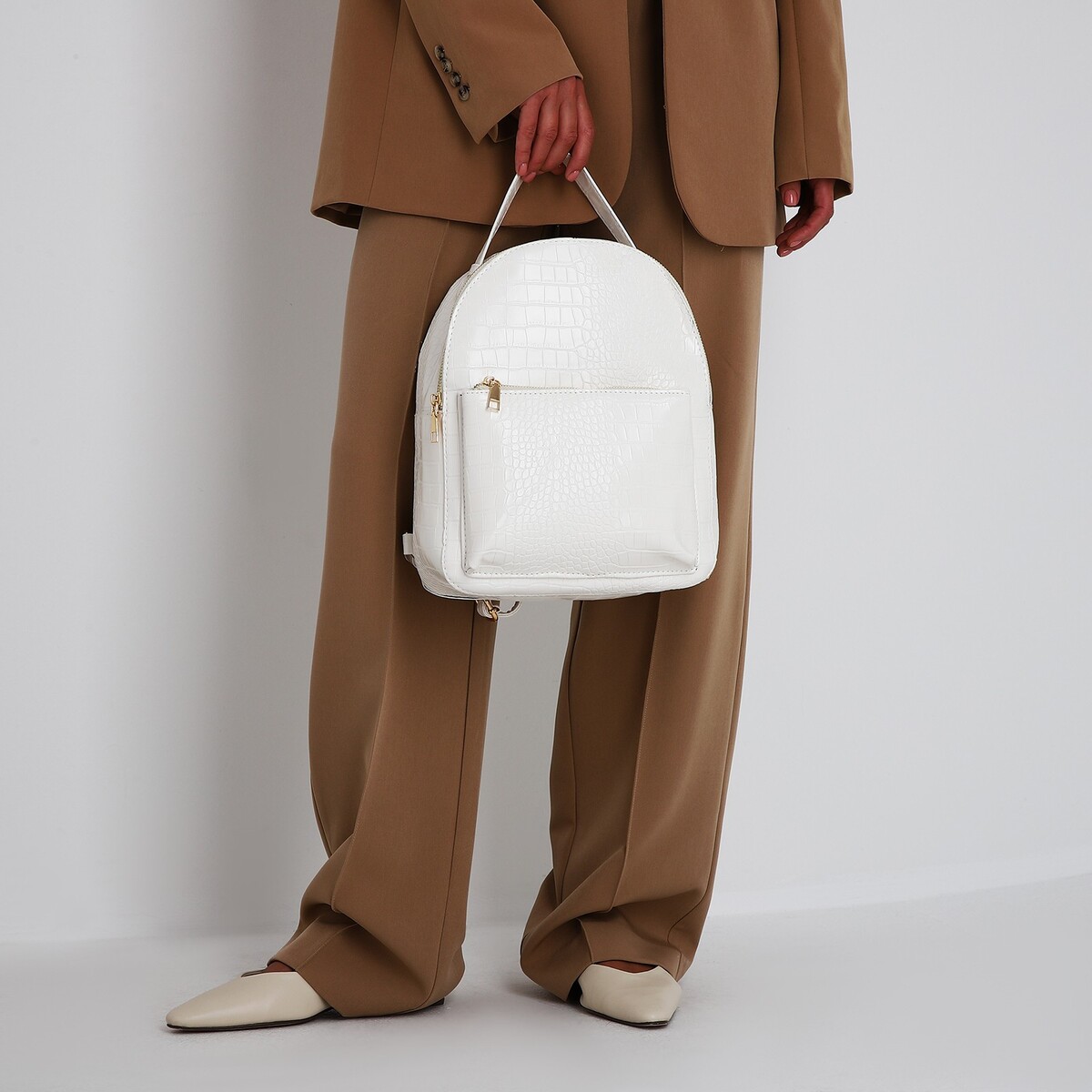 Рюкзак женский из искусственной кожи на молнии, 1 карман, цвет белый