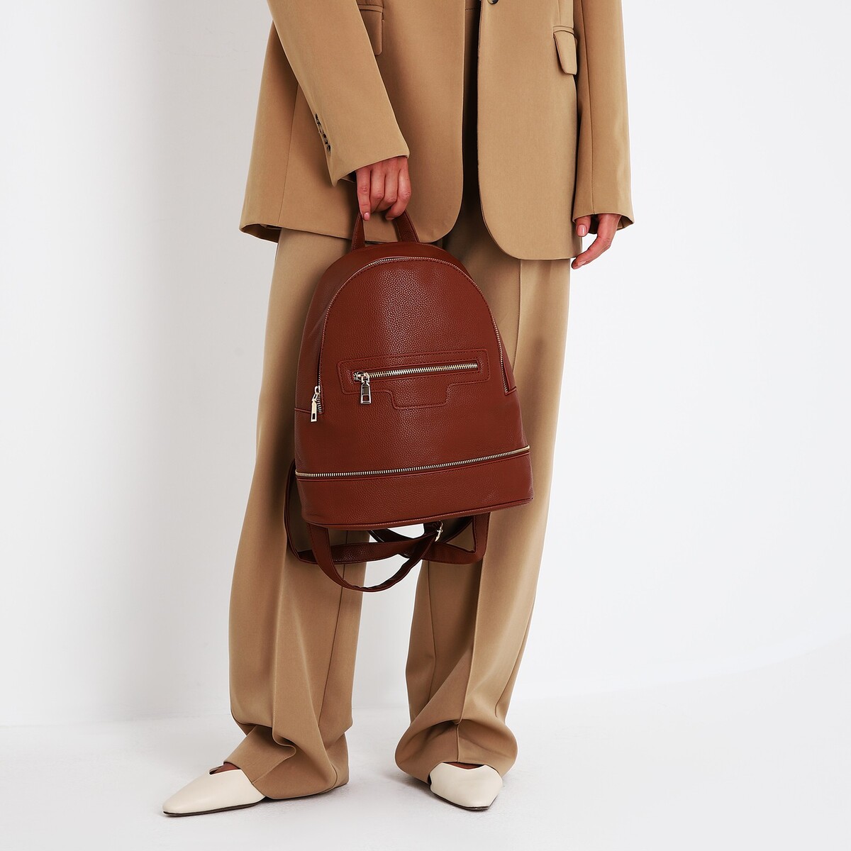 Рюкзак женский из искусственной кожи на молнии, 1 карман, цвет коричневый сумка молодежная на молнии наружный карман коричневый