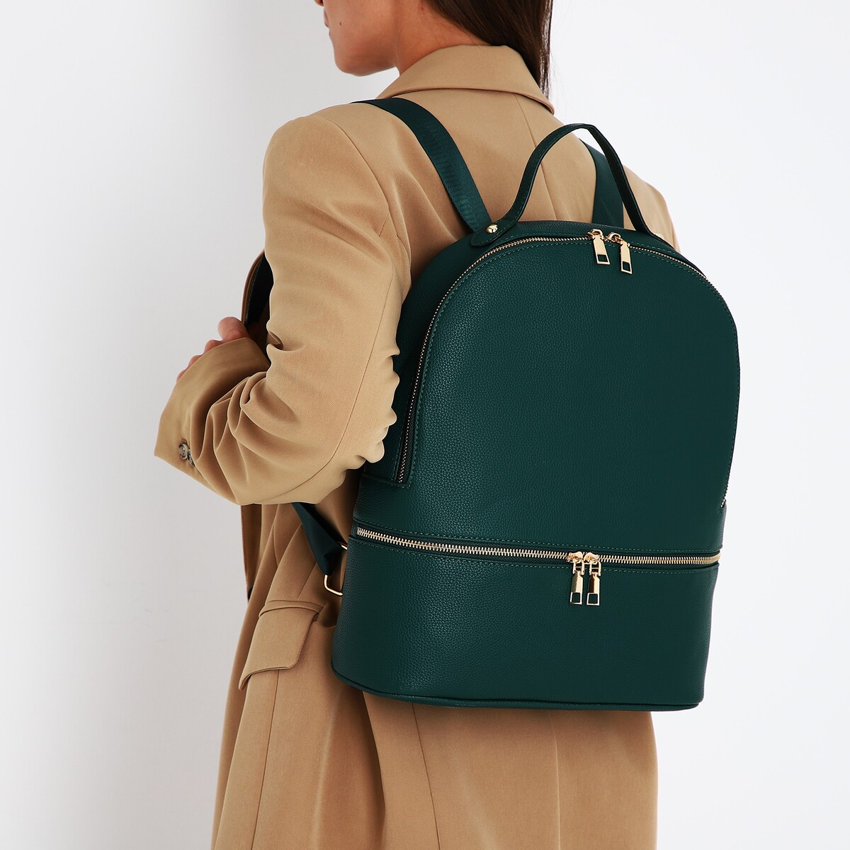 Рюкзак женский из искусственной кожи на молнии, 2 кармана, цвет зеленый