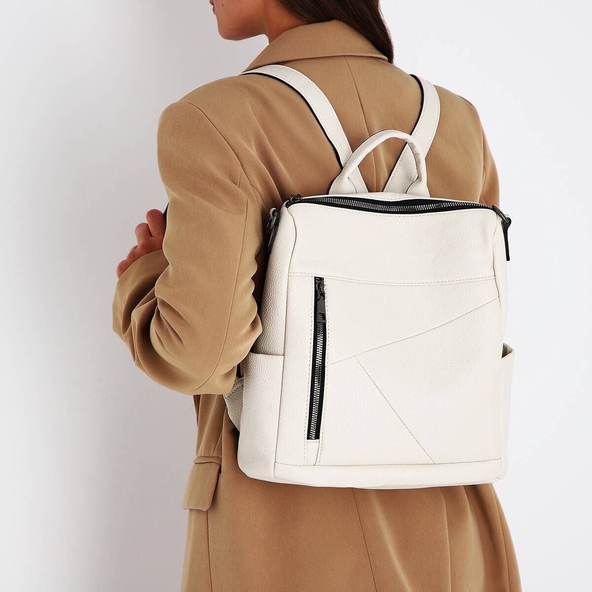Рюкзак женский из искусственной кожи на молнии, 4 кармана, цвет молочный искусственная кожа 137 × 50 см 0 5 мм молочный