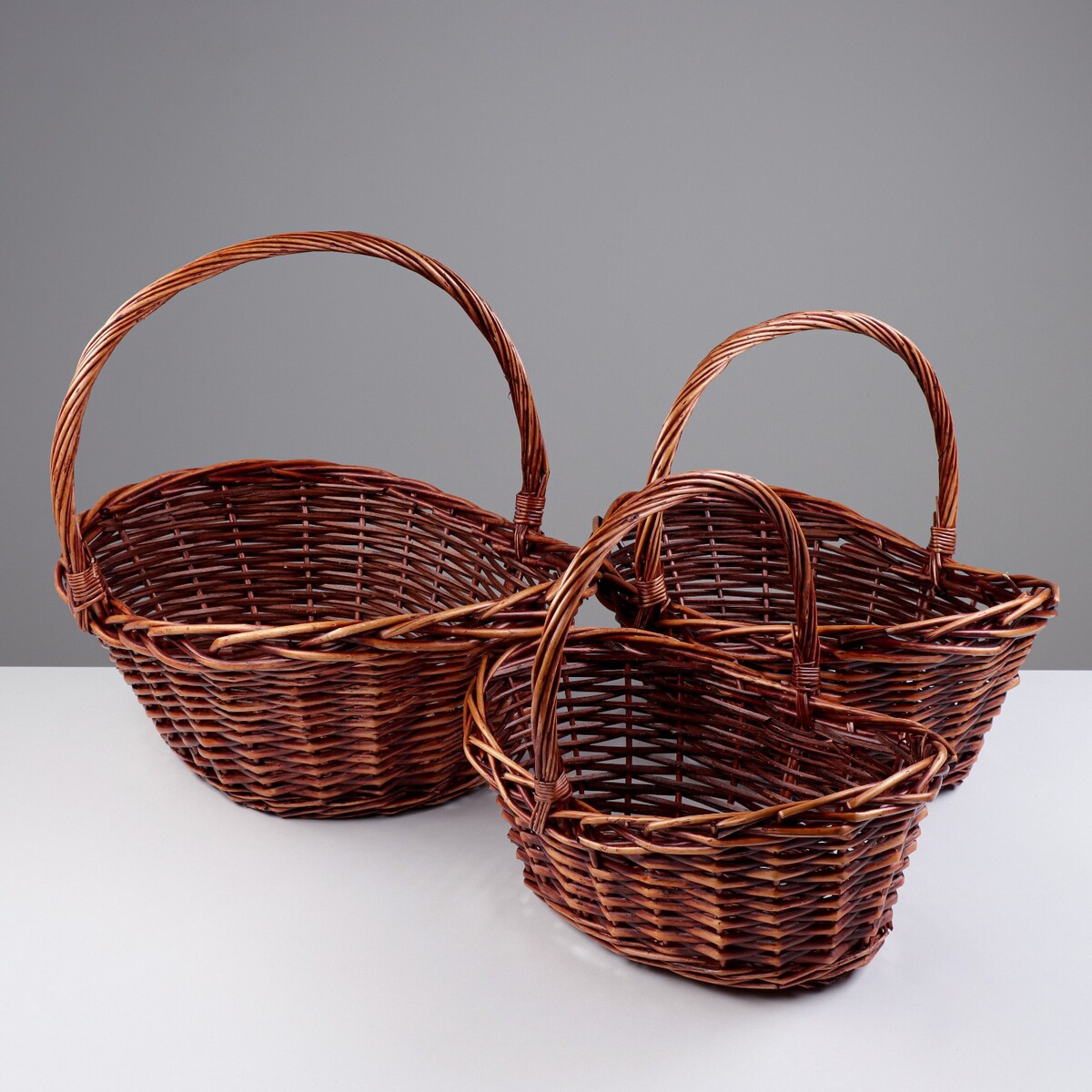 

Набор корзин, 3 шт, 50x37xh16/40 см, 41x31x13/34 см, 34x24x12/29 см, лоза, Коричневый