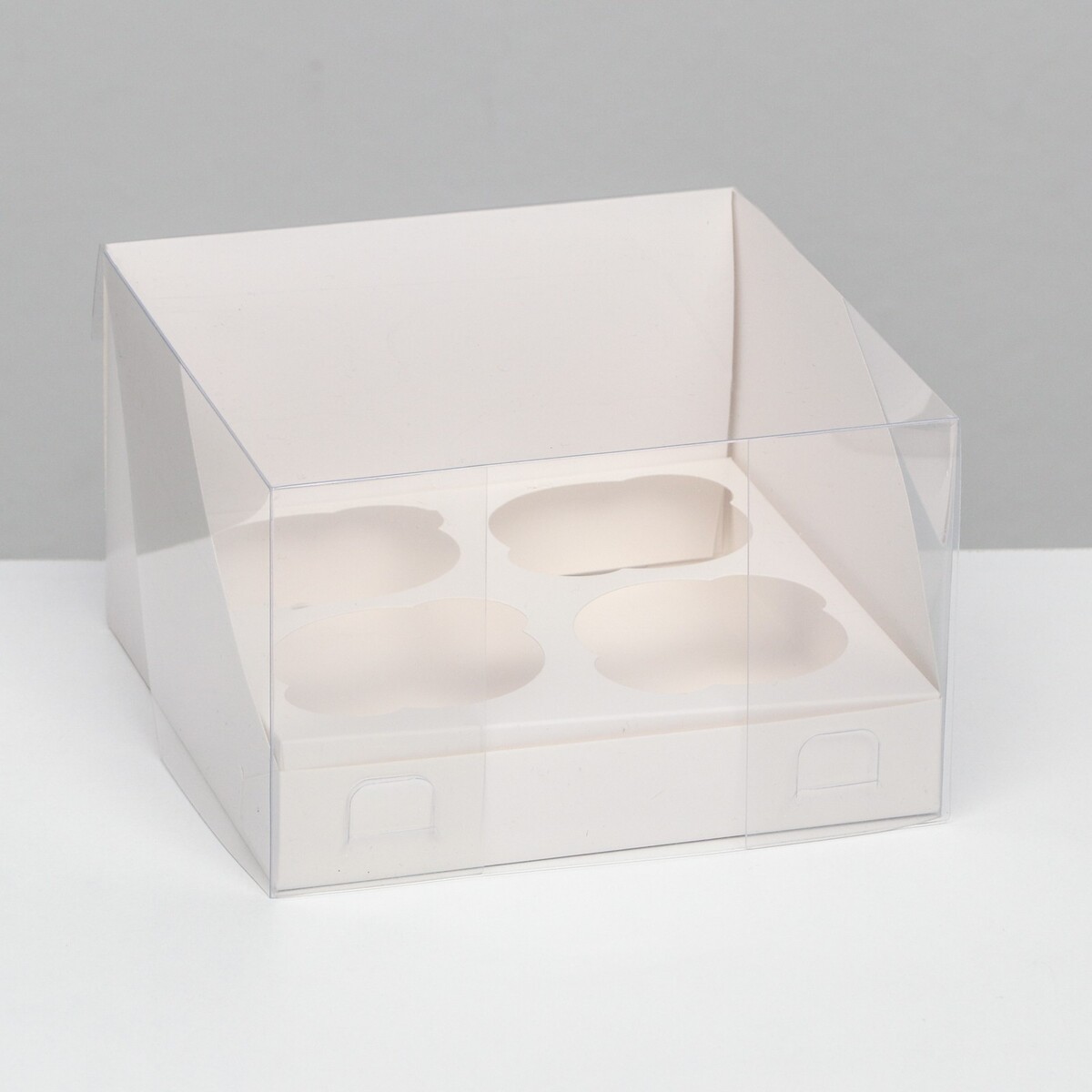 Кондитерская складная коробка для 4 капкейков, белая 16 х 16 х 14 см коробка самосборная белая 21 х 21 х 3 см