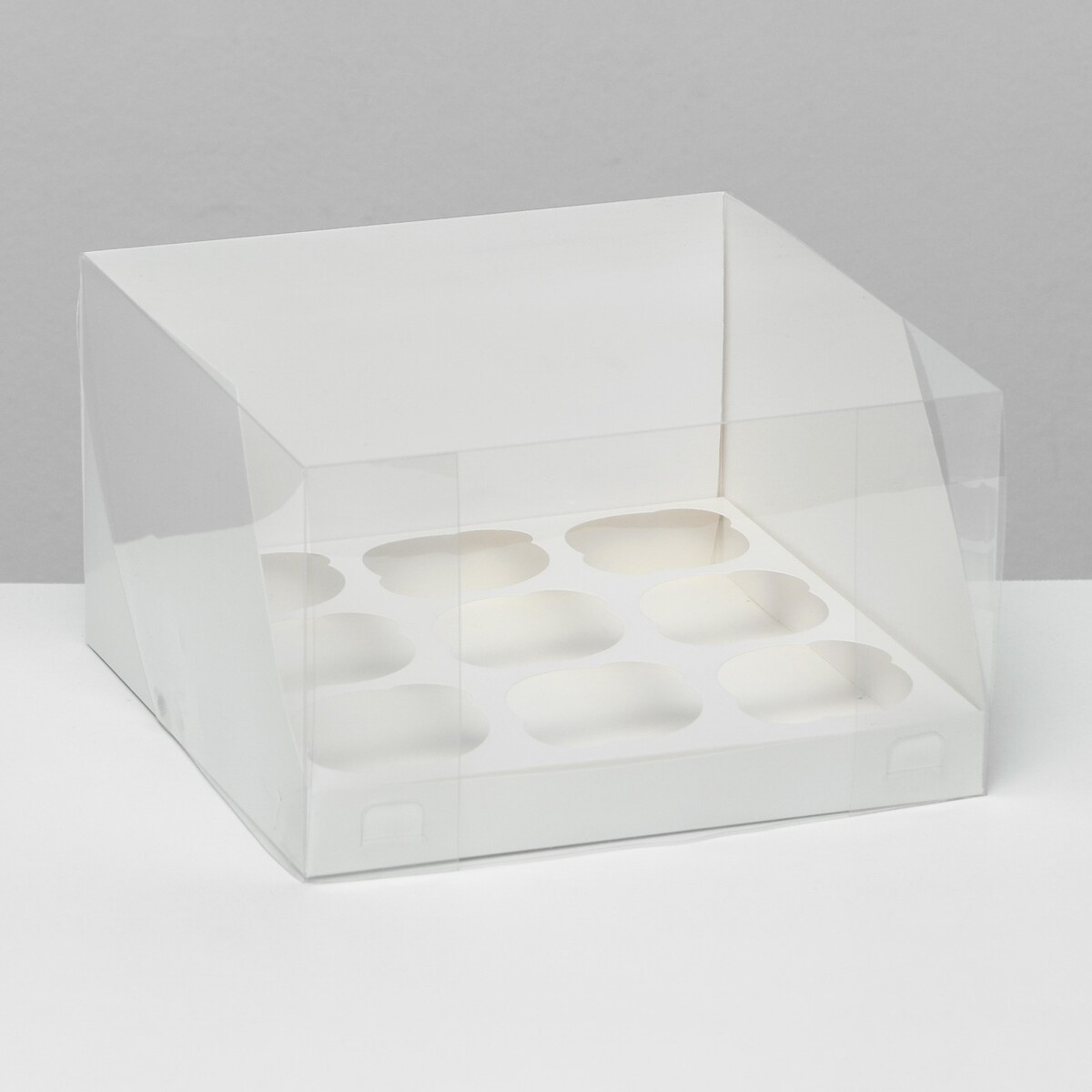 Кондитерская складная коробка для 9 капкейков белая 23,5 x 23 x 14 см кондитерская складная коробка для 4 капкейков 16 х 16 х 10 серебро