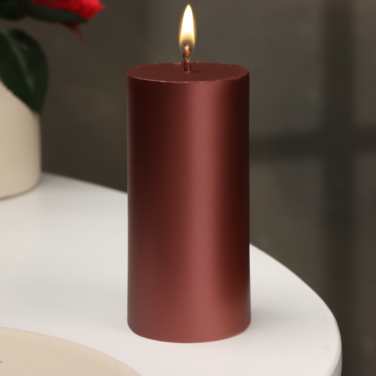 Свеча-цилиндр гладкая, 5х10 см, винная, металлик, 6 ч свеча цилиндр парафиновая металлик 4×6 см