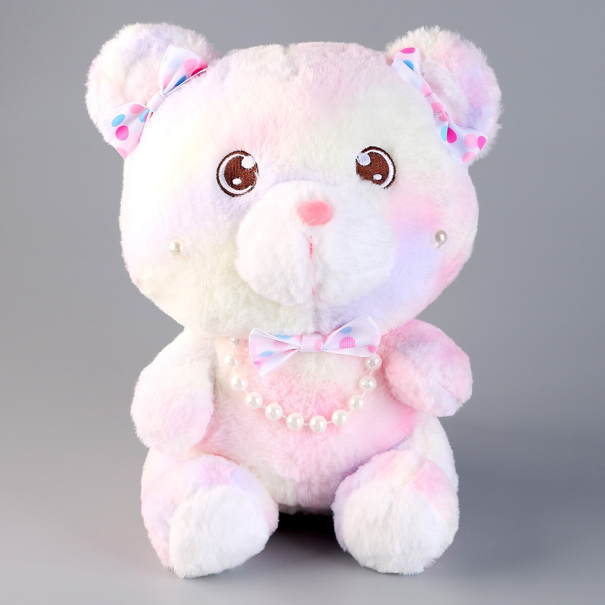 Мягкая игрушка мягкая игрушка медвежонок с бусинками 30 см розовый