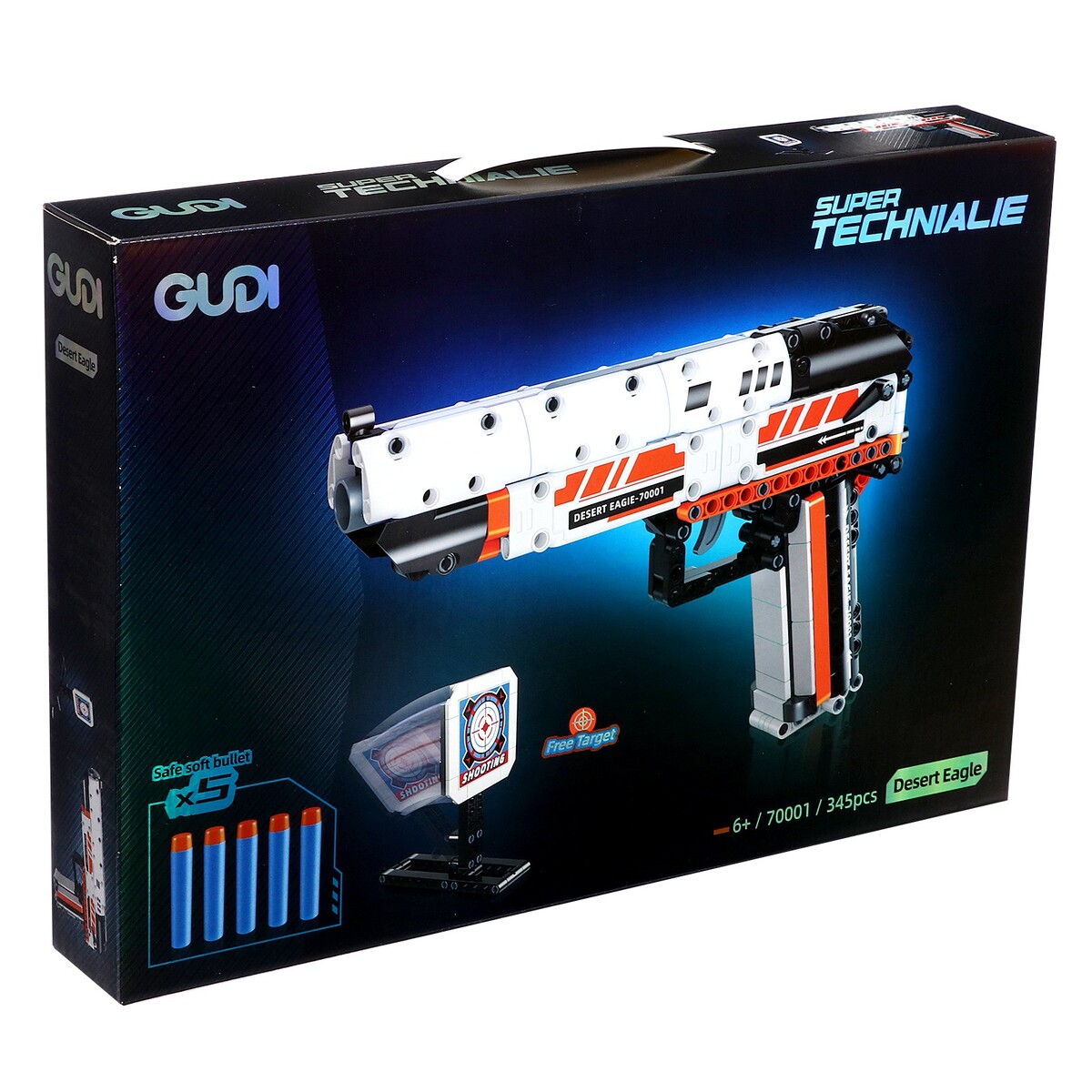 

Конструктор оружие desert eagle, стреляет мягкими пулями, 345 деталей, Разноцветный