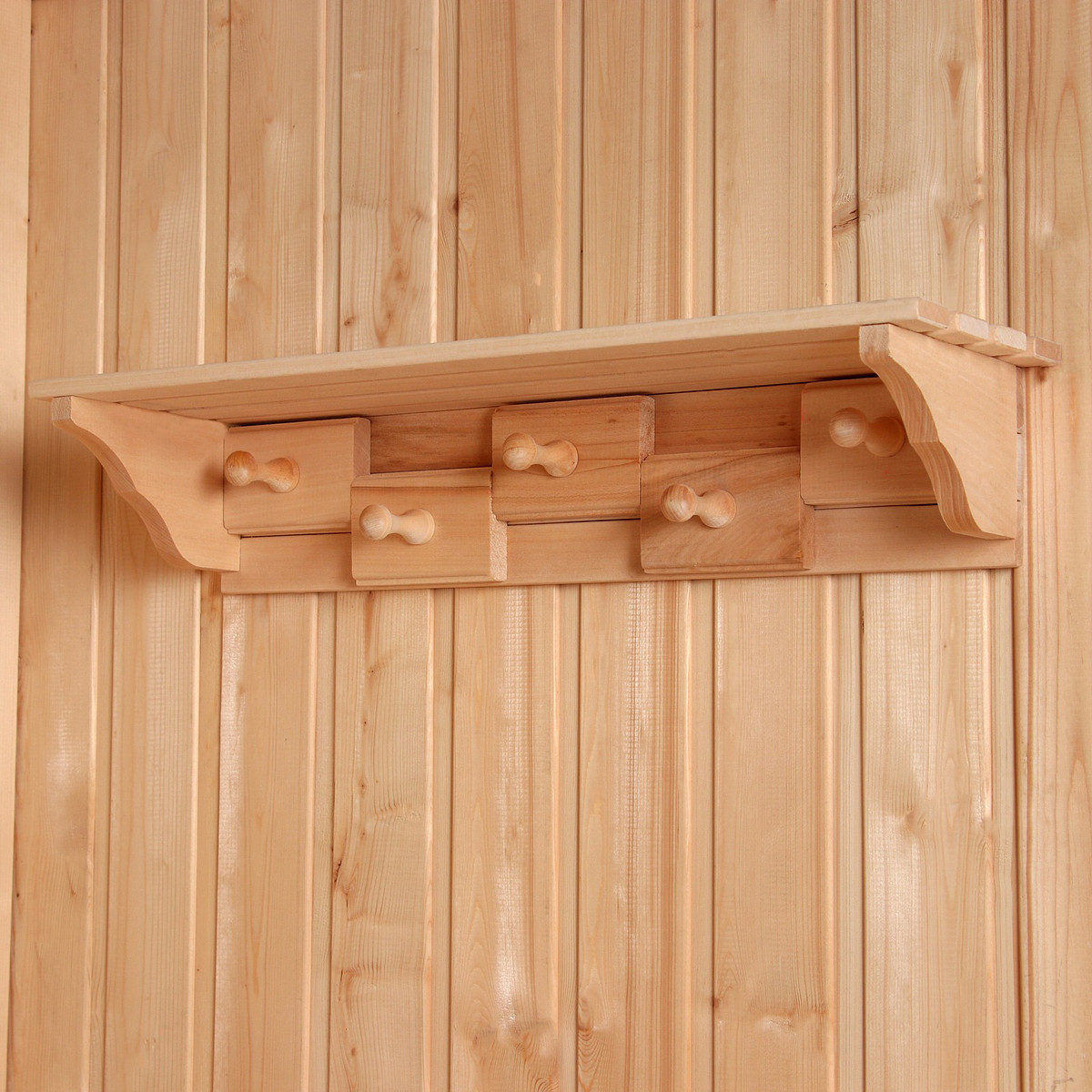 

Полка - вешалка для бани и сауны, липа, настенная, 5 крючков,