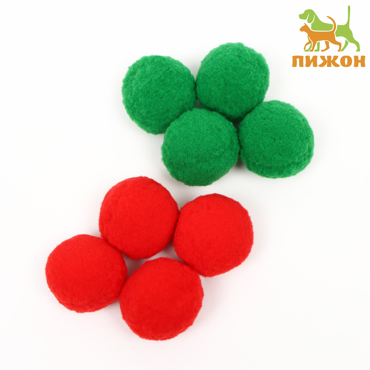 Набор плюшевых шариков для кошек, 8 шт, зеленый/красный набор шариков