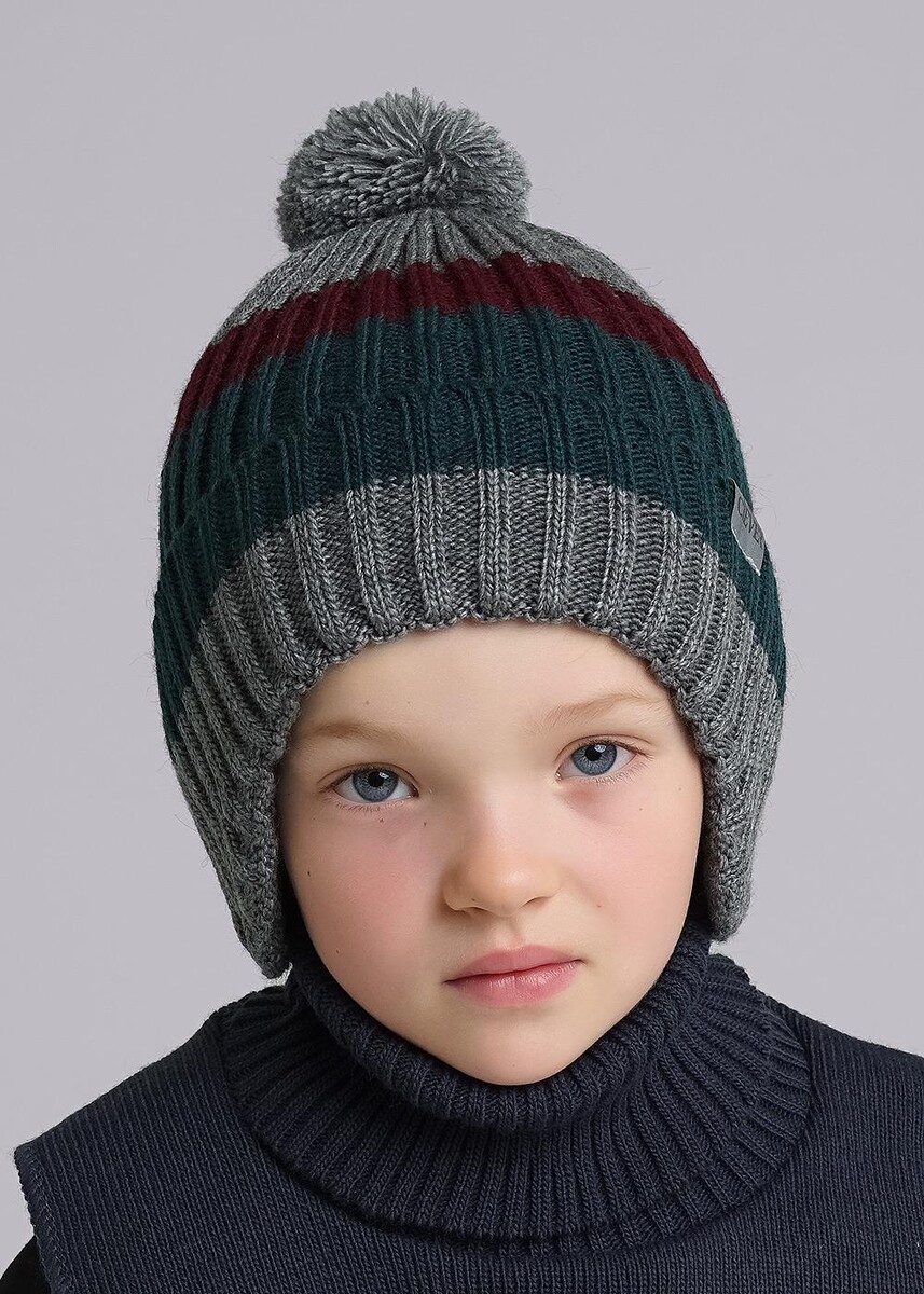 Шапка linas baby шапка вязаная теплая с помпоном шерсть демисезонная для мальчика b73 2h