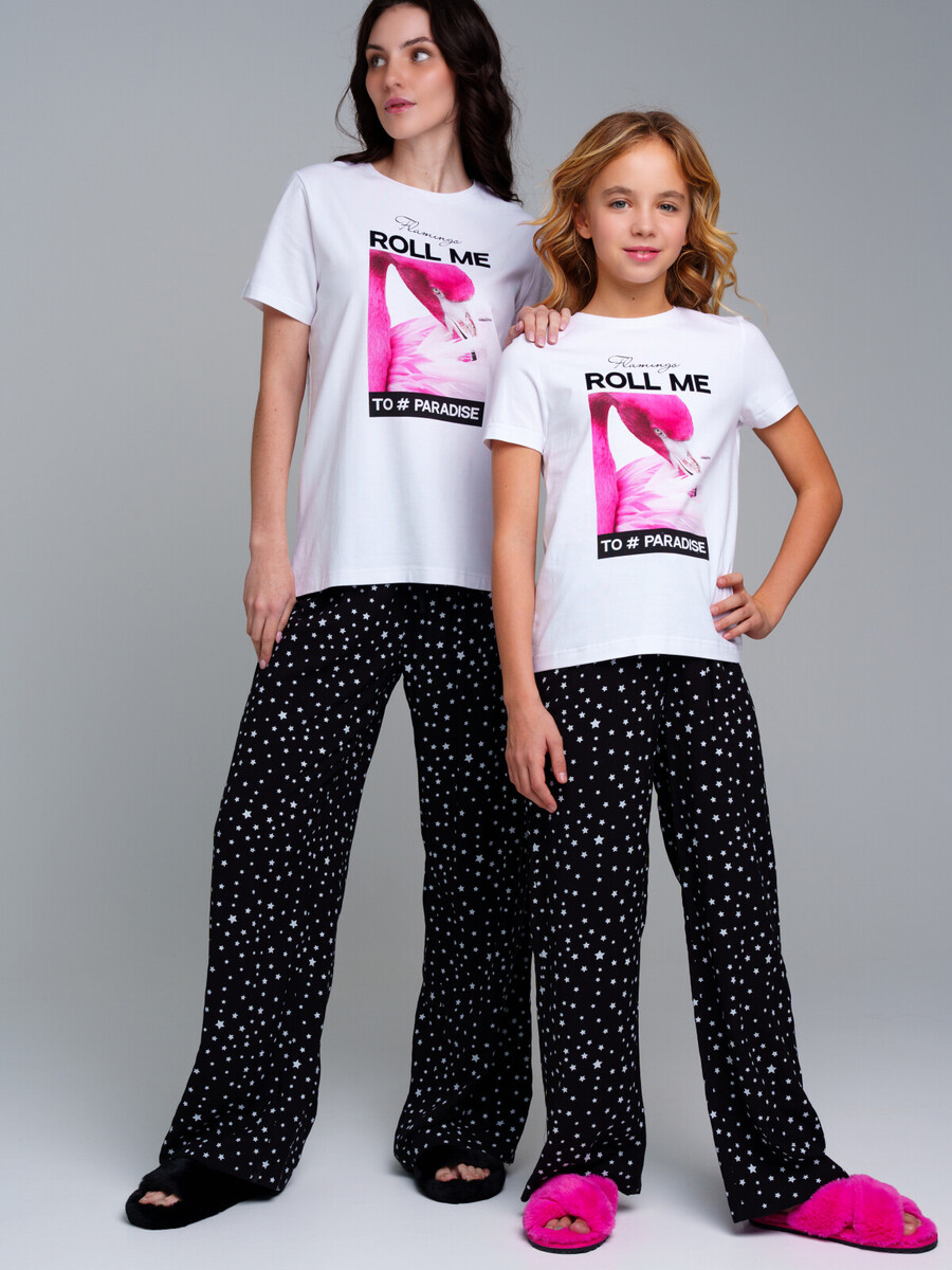 Комплект фуфайка трикотажная футболка брюки пижама классический пояс фуфайка трикотажная