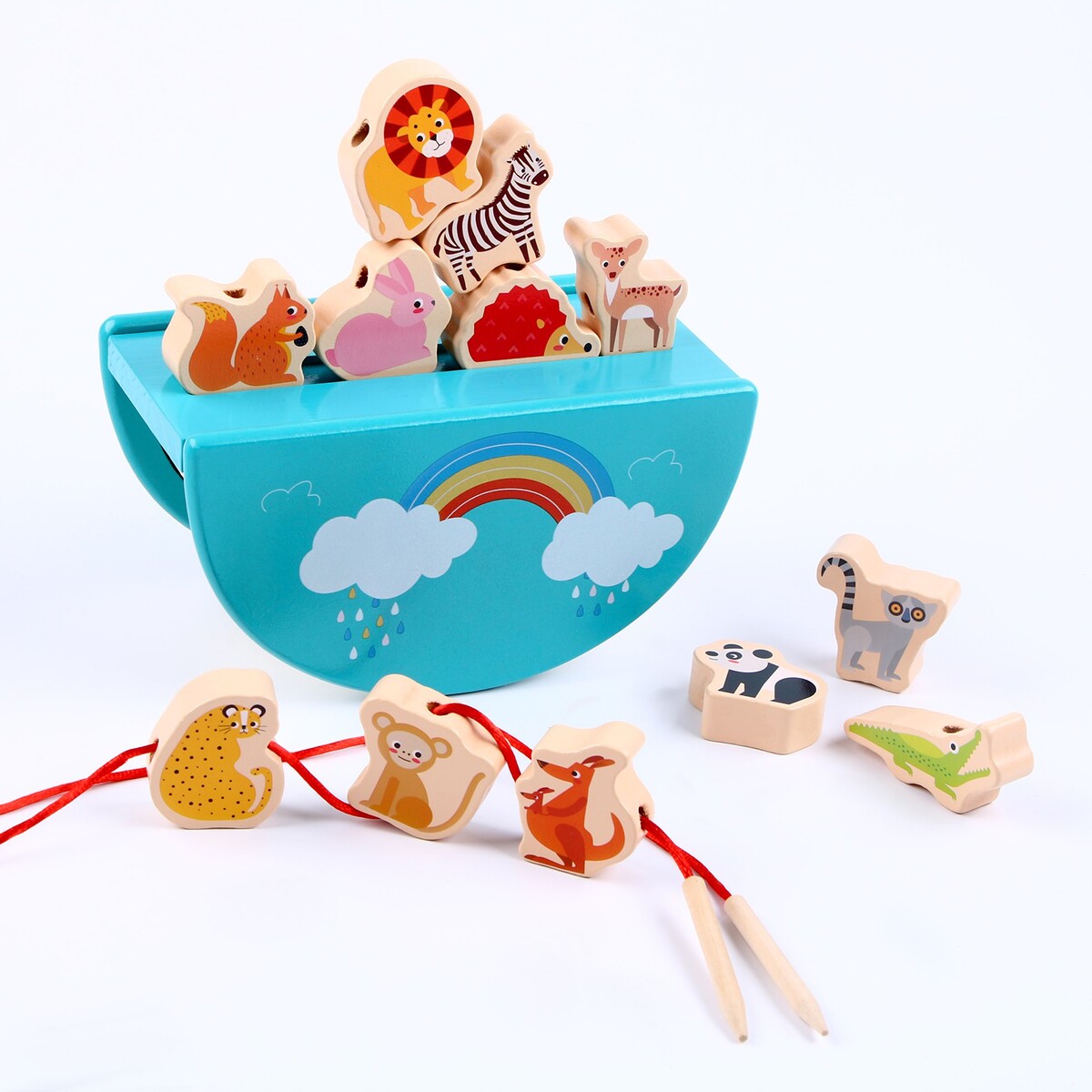 Детская деревянная игрушка 2 в1 балансир + шнуровка детская деревянная железная дорога mamazatoy набор дополнительных рельс 17 элементов