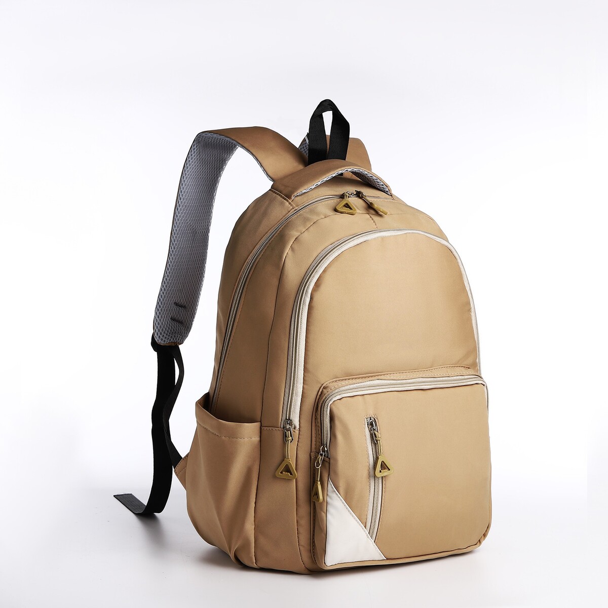 Рюкзак молодежный из текстиля, 2 отдела, 3 кармана, цвет бежевый рюкзак на молнии 3 наружных кармана бежевый зеленый