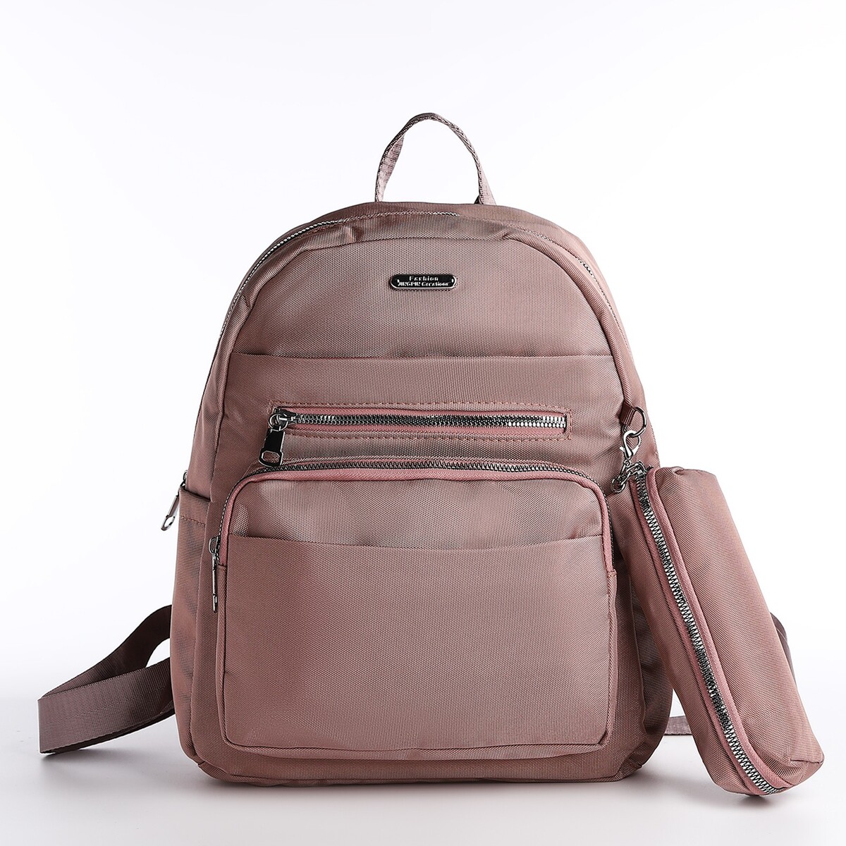 Рюкзак на молнии, 5 наружных карманов, пенал, цвет пудровый рюкзак школьный из текстиля 5 карманов розовый