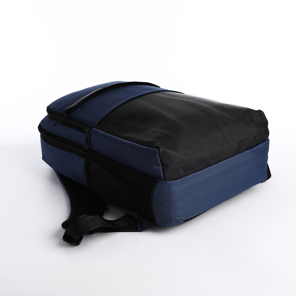 фото Рюкзак мужской на молниях, 3 наружных кармана, разъем для usb, крепление для чемодана, цвет синий no brand