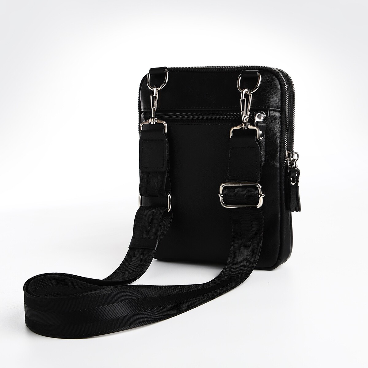 фото Сумка мужская textura через плечо, натуральная кожа, цвет черный