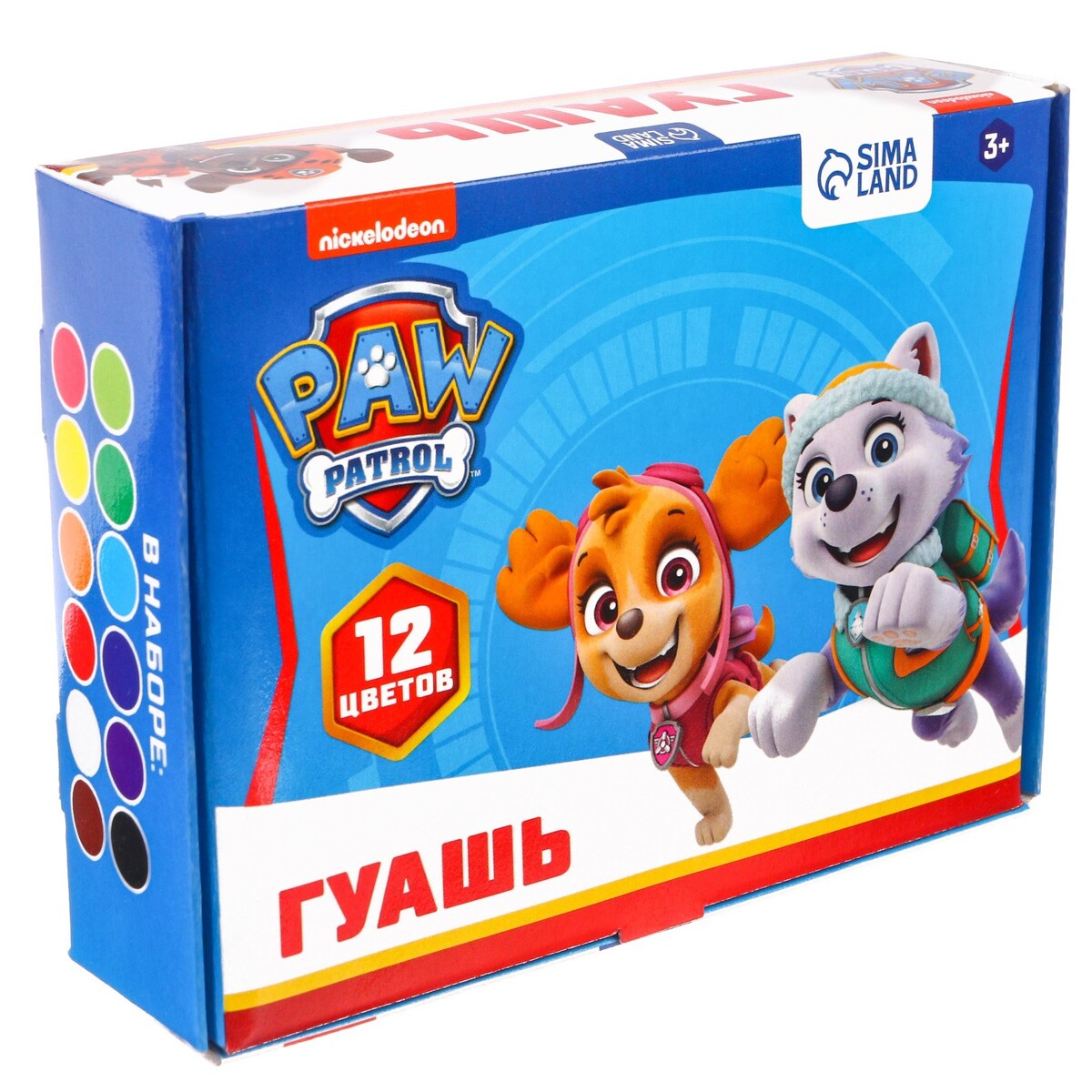 

Гуашь 12 цветов по 20 мл, paw patrol, карамельная, Микс