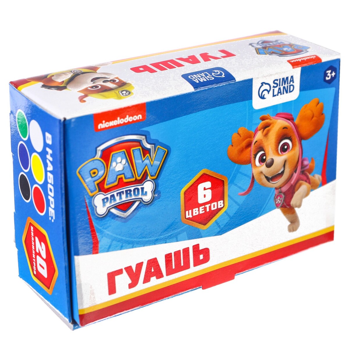 Гуашь 6 цветов по 20 мл, paw patrol, карамельная