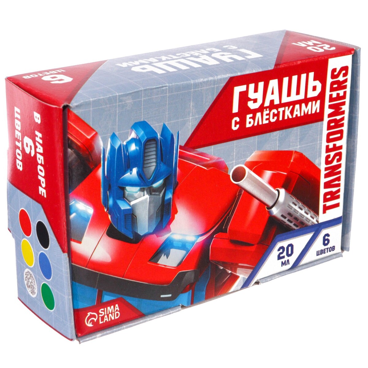 Гуашь 5 цветов + 1 цвет с блестками по 20 мл transformers Hasbro 06117532:  купить за 160 руб в интернет магазине с бесплатной доставкой