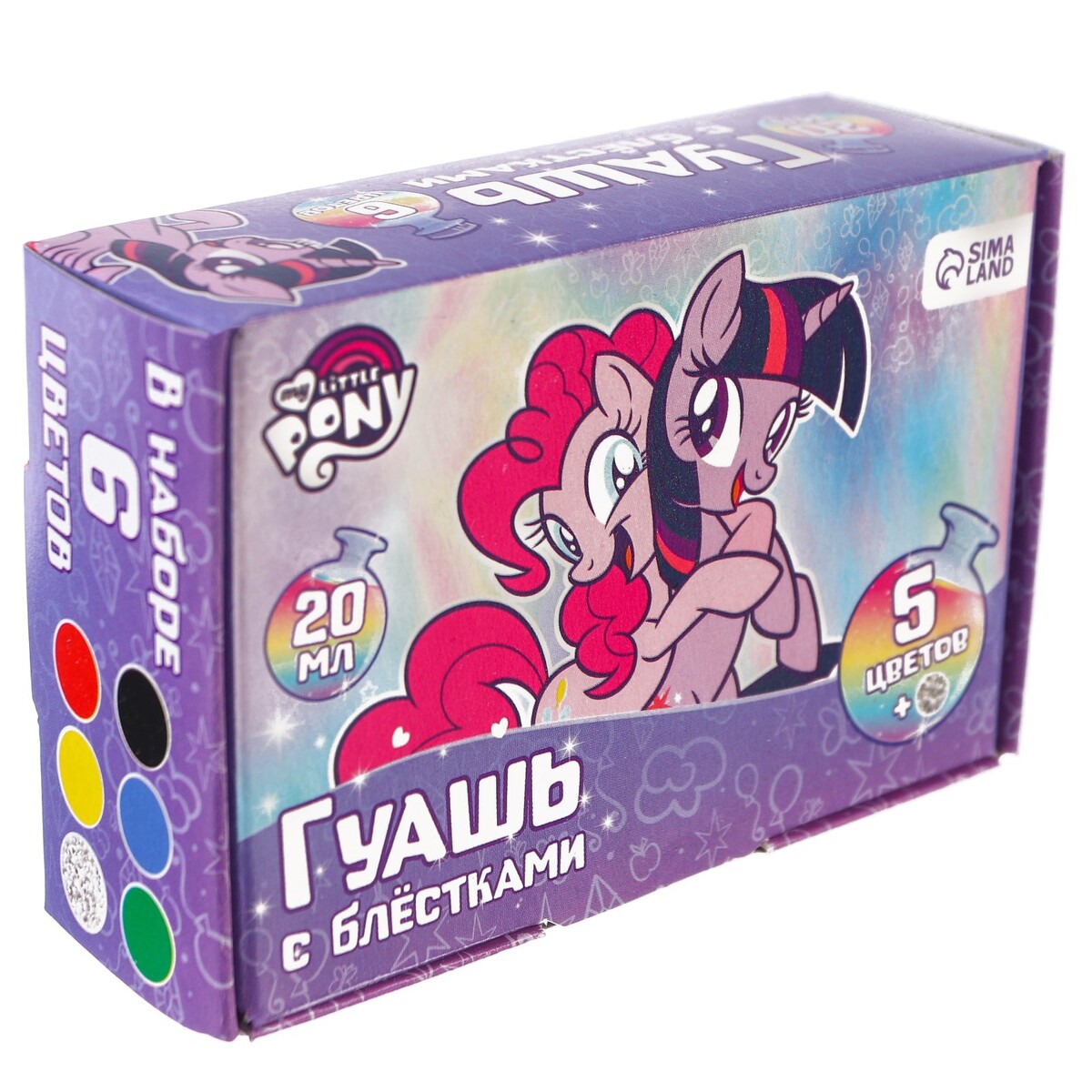 

Гуашь 5 цветов + 1 цвет с блестками по 20 мл my little pony, Микс