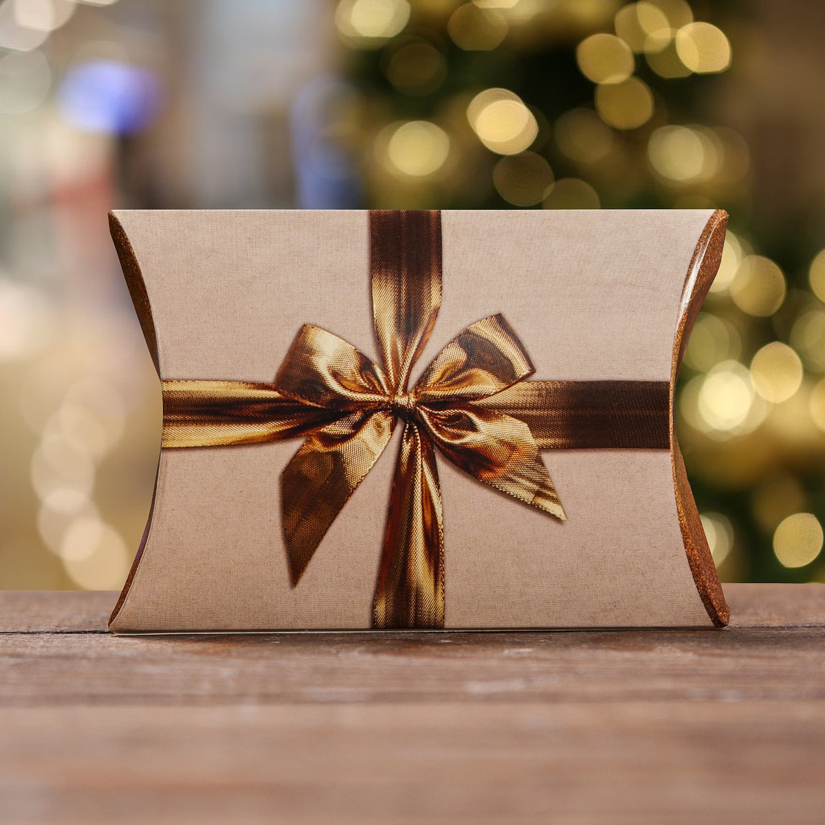 

Подарочная коробка - подушка складная, золотой бант, 11×8×2 см, набор 10 шт., Бежевый;золотистый